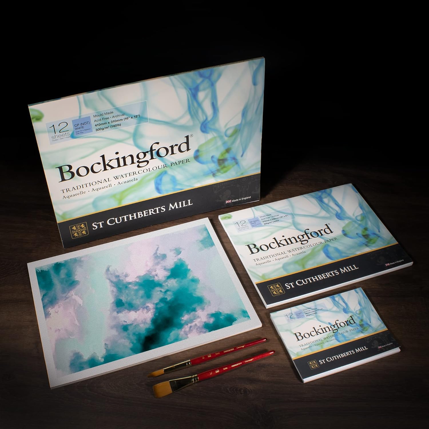 St. Cuthberts Mill Bockingford Watercolor Paper Pad - 16x12-inch White Water Color Paper for Artists - 12 Sheets of 140lb Cold Press Watercolor Paper for Gouache Ink Acrylic Charcoal and More