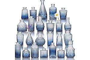 CUCUMI 24-Count Glass Bud Vase Set: Bulk Blue Relief Vases for Centerpieces