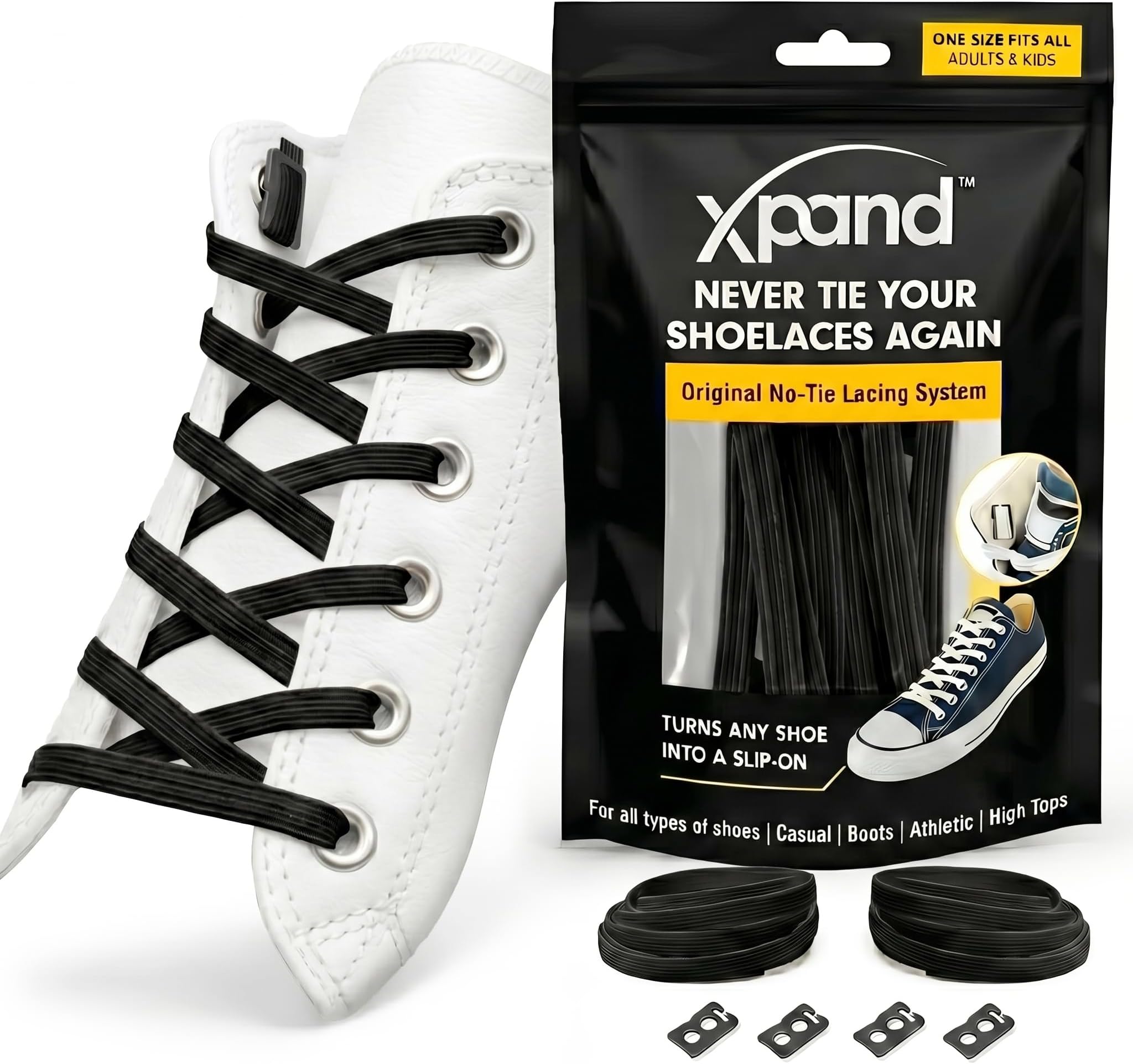 No Tie Elastic Shoe laces for Adults & Kids, 1 Size Fits All Shoelaces | Shoe Strings for Sneakers & Athletic Shoes