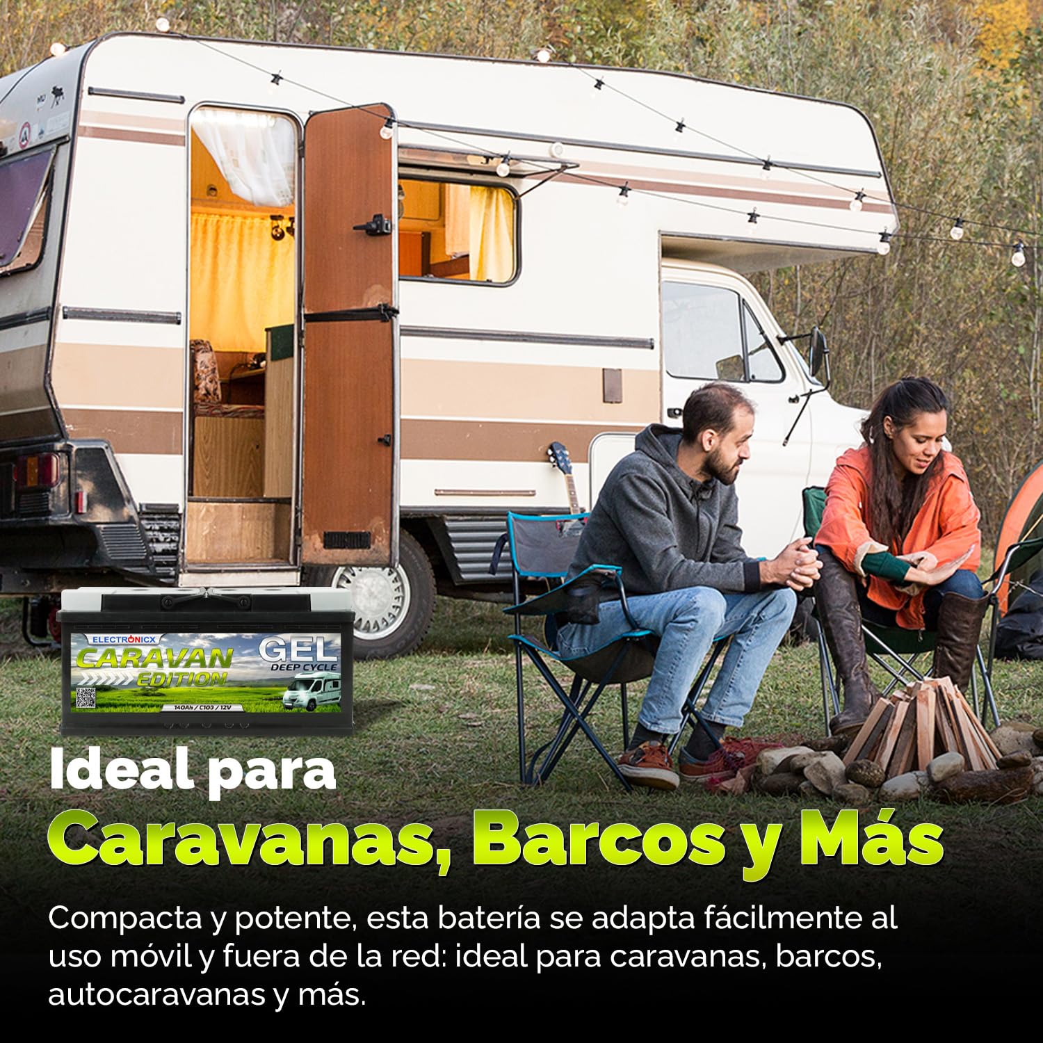 Electronicx GEL 12V 140Ah batería de ciclo profundo – sin mantenimiento, para caravana, autocaravana, barco, casa de jardín, sistema solar off-grid – 393×175×190 mm