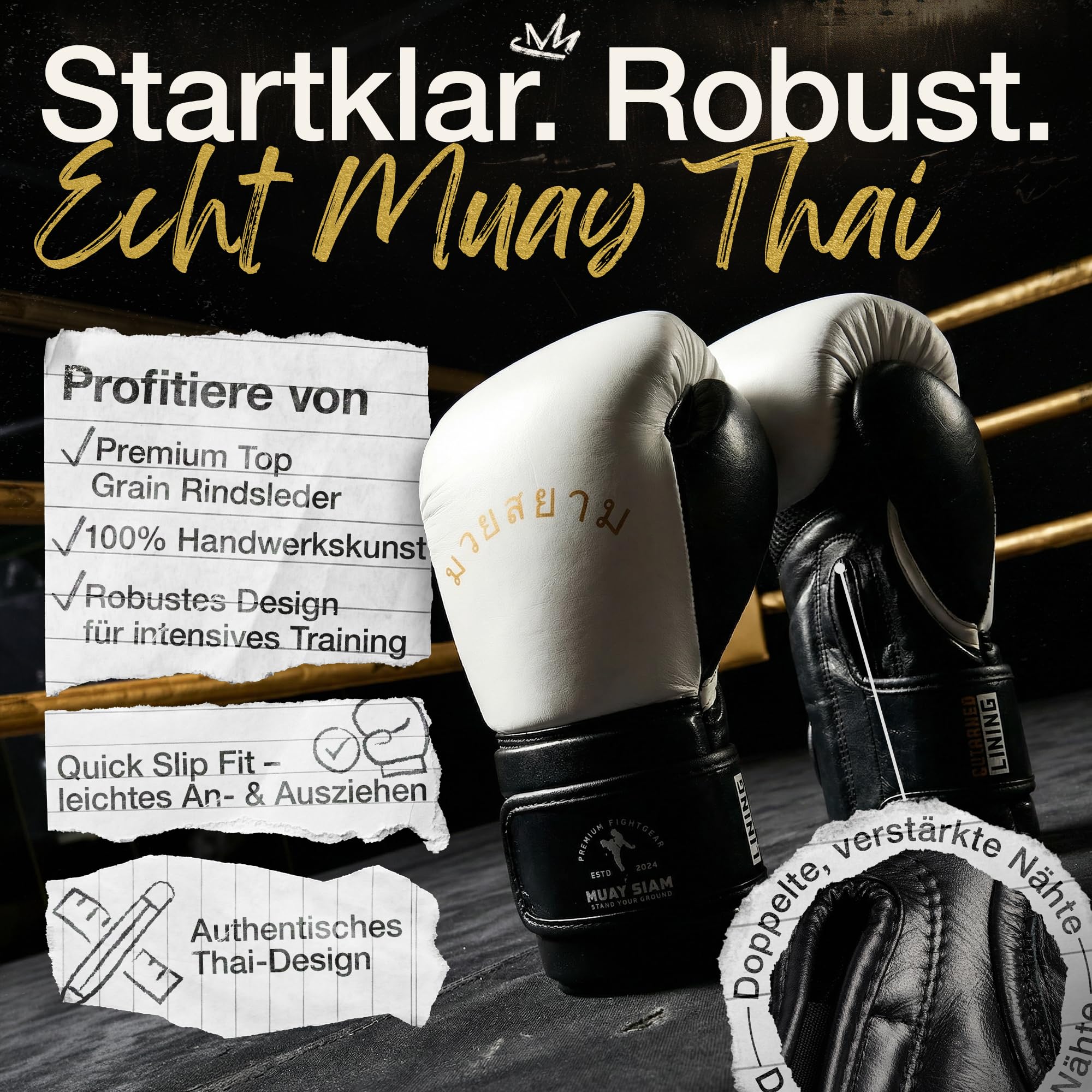 Boxhandschuhe Leder für Muay Thai MMA Kickboxen Sparring – Premium Kampfsport Handschuhe [ShockGuard Gel & QuickSlip Design] – Ideal für Boxtraining & Sandsack | Jetzt Größe Wählen