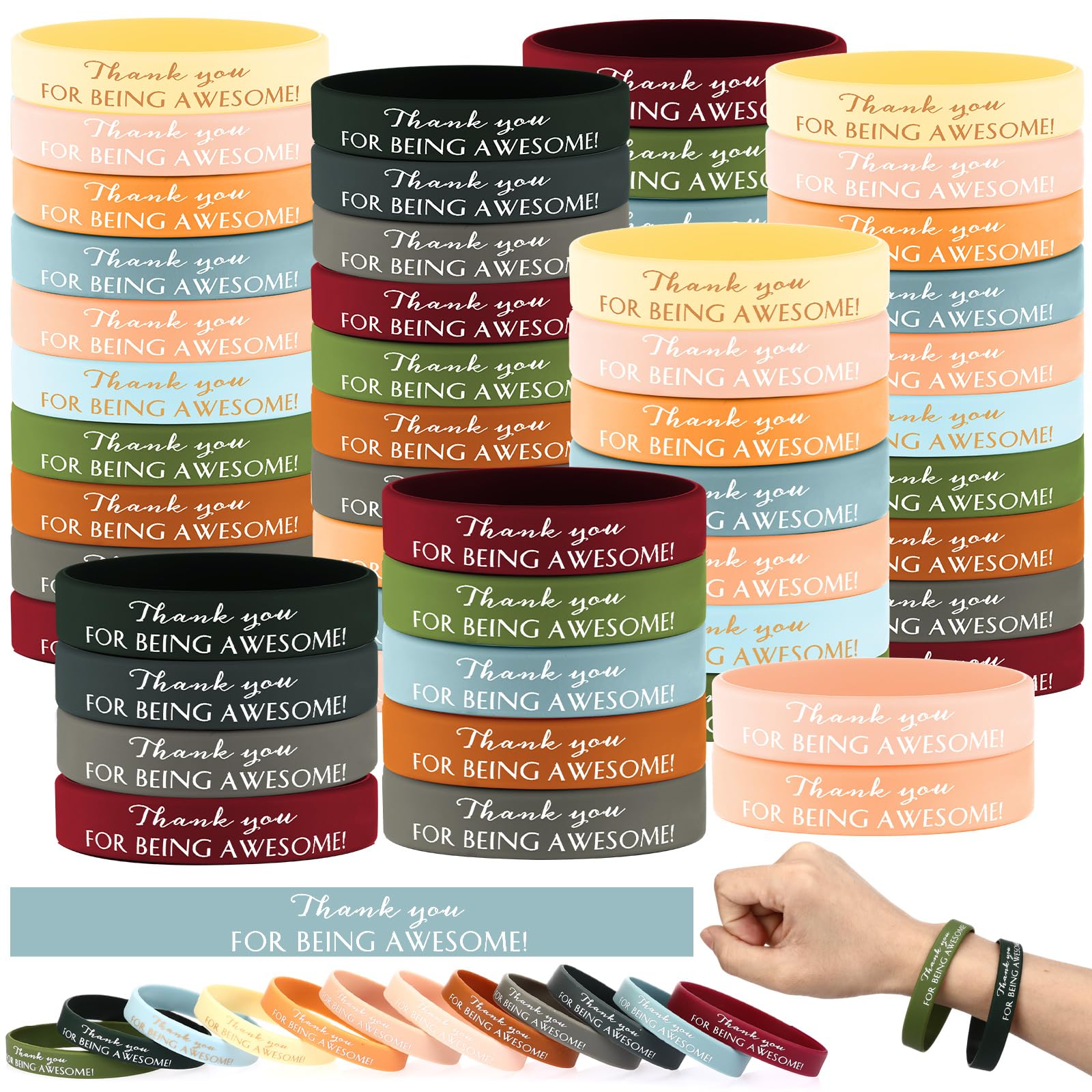 Sieral 120 Pcs Motivational Wristbands Bulk for Student Inspirational Rubber Bracelets Gift Thank You Being Awesome Band for Class Prizes End of School Teacher Graduation Employee Gift(Joyous Color)
