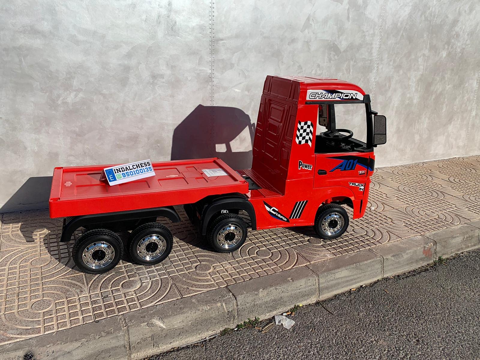 Remorque de remorque pour camion Actros 4X4 de 12 V couleur rouge, roues en plastique avec bande de roulement en caoutchouc