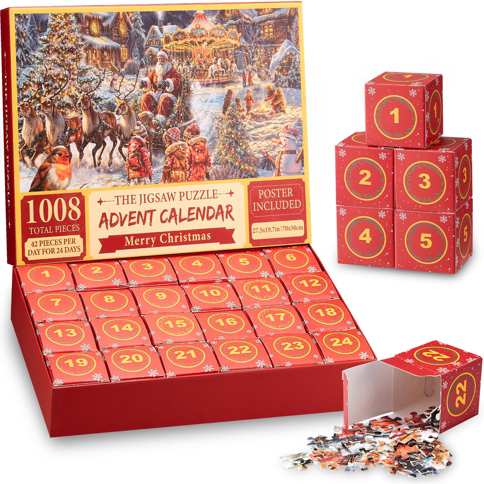 Advent Calendar 2025 Christmas Puzzles, Christmas Countdown Calendar Jigsaw Puzzle, 1008 Pieces Puzzle Advent Calendar Christma Gifts for Kids Teens Adults Advent Puzzle Game Home Xmas Decor