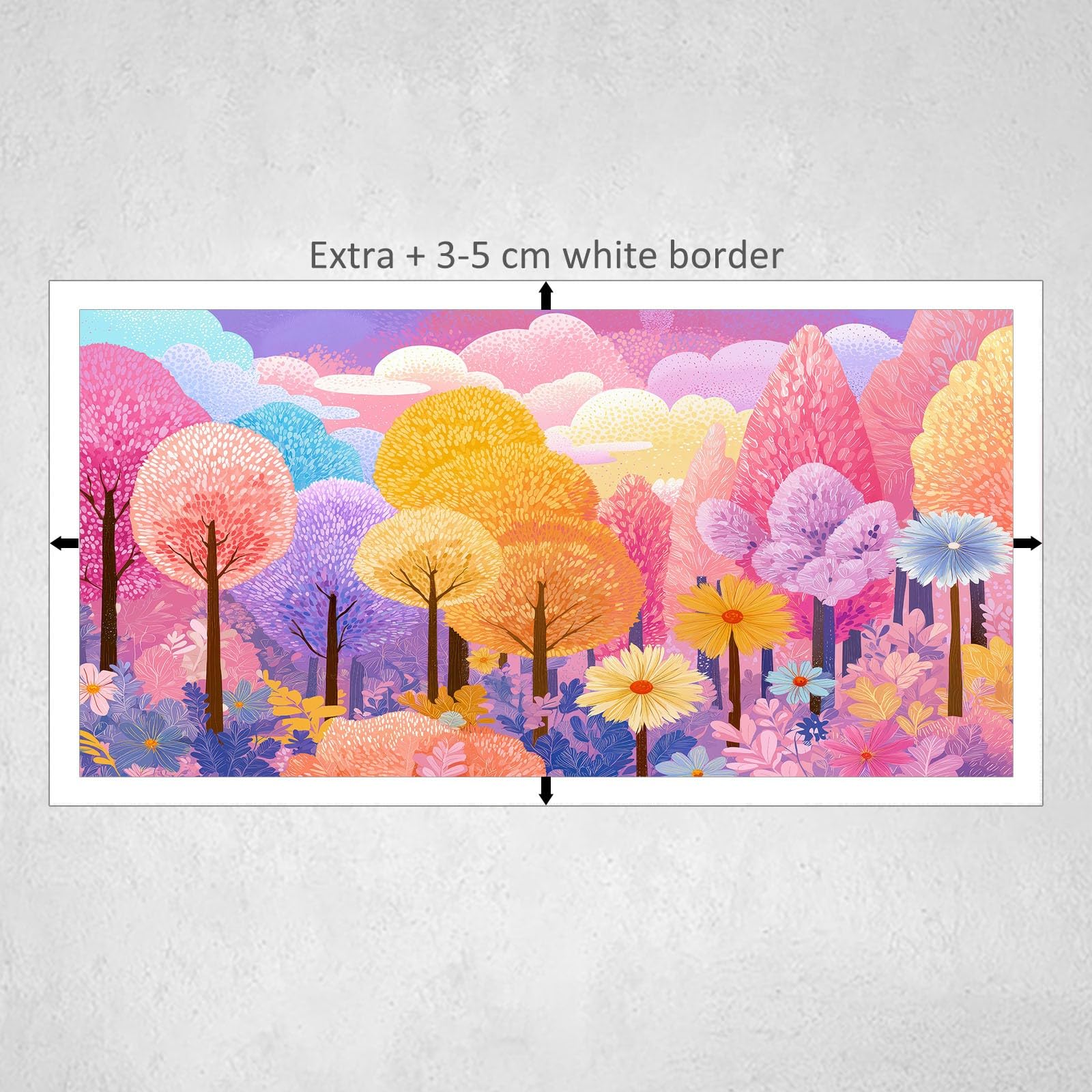Generisch Aquarell Romantisch Wald Bäume Modernes Leinwandbild 140L x 70B cm mit Rahmen, Zartrosa XXL Wanddeko für Wohnzimmer Geschenk Idee Einzug - Hochwertiger Kunstdruck auf Holzrahmen