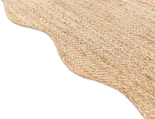 Miniatura 5 de Weaving Village Alfombra ondulada de yute natural festoneada, estilo bohemio de yute, alfombra de área trenzada, alfombra costera de granja