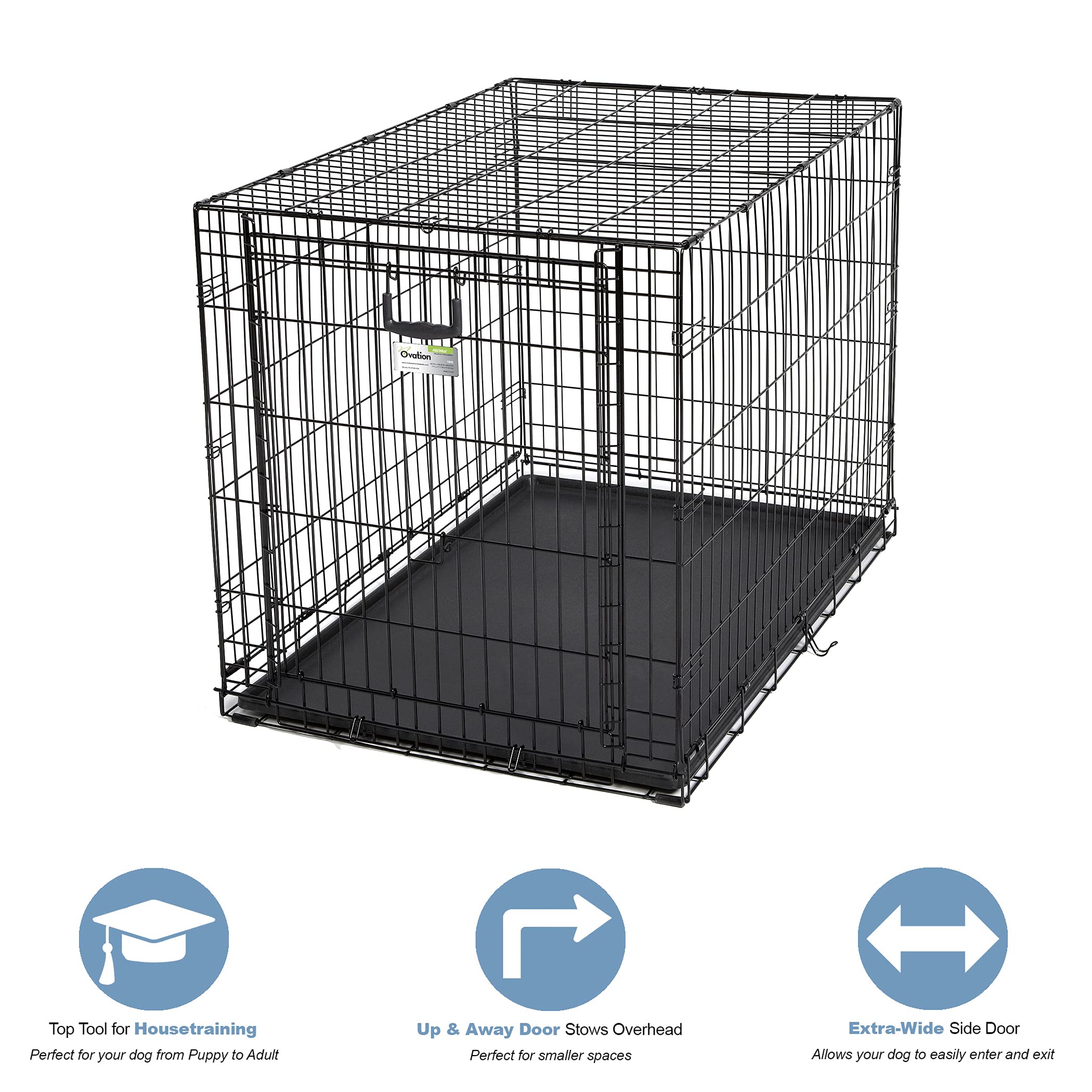 MidWest Homes for Pets Gabbia metallica Ovation pieghevole per cani taglia media, lunga 106,68 cm, 1 porta, pannello divisorio, piedini protettivi, vaschetta a tenuta stagna, mod. 1942 nero