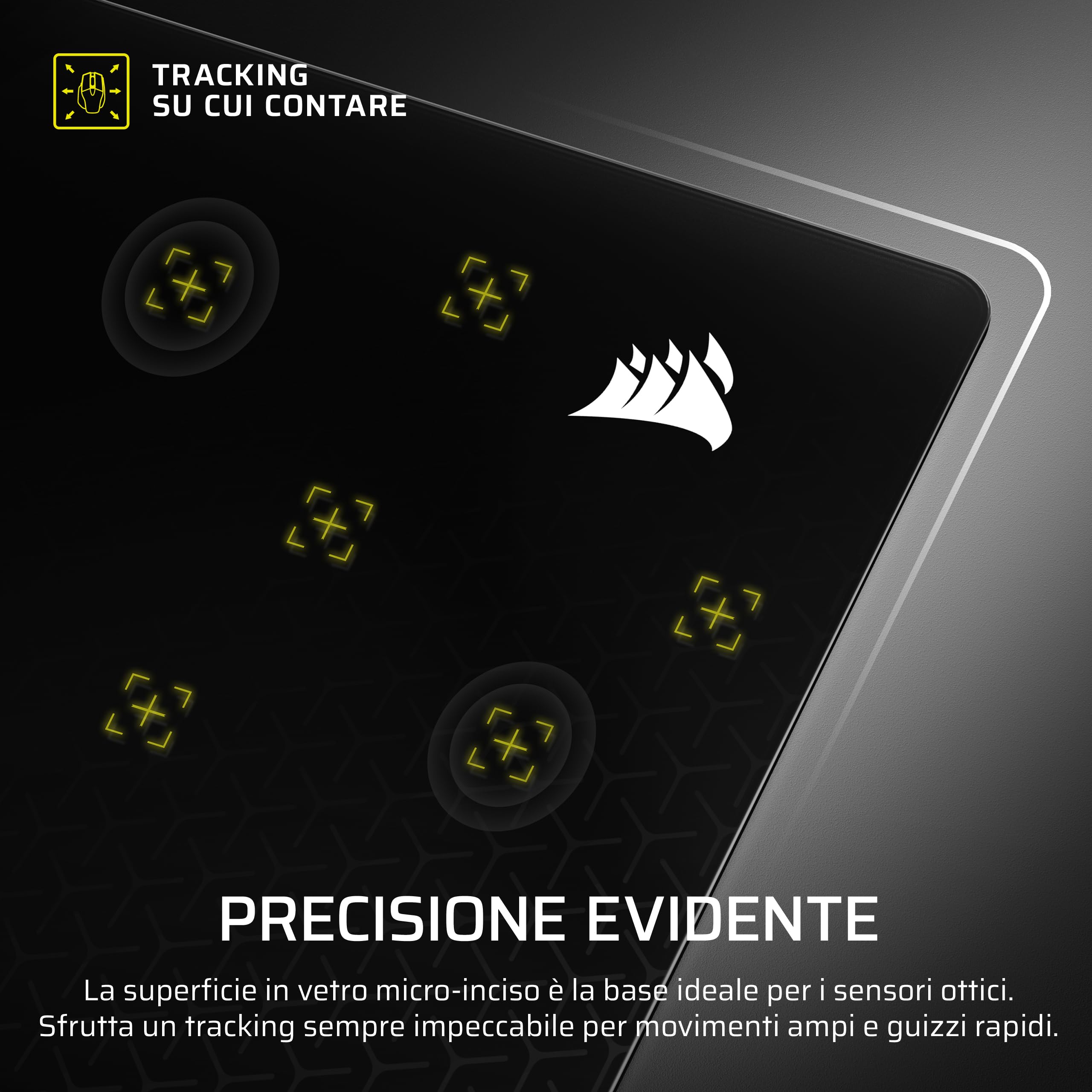 Corsair Tappetino Gaming MM Glass Precision – Large (500 x 400 mm) – Nero | Superficie in Vetro Opaco, Rivestimento Fonoassorbente, Base Antiscivolo in Poliuretano