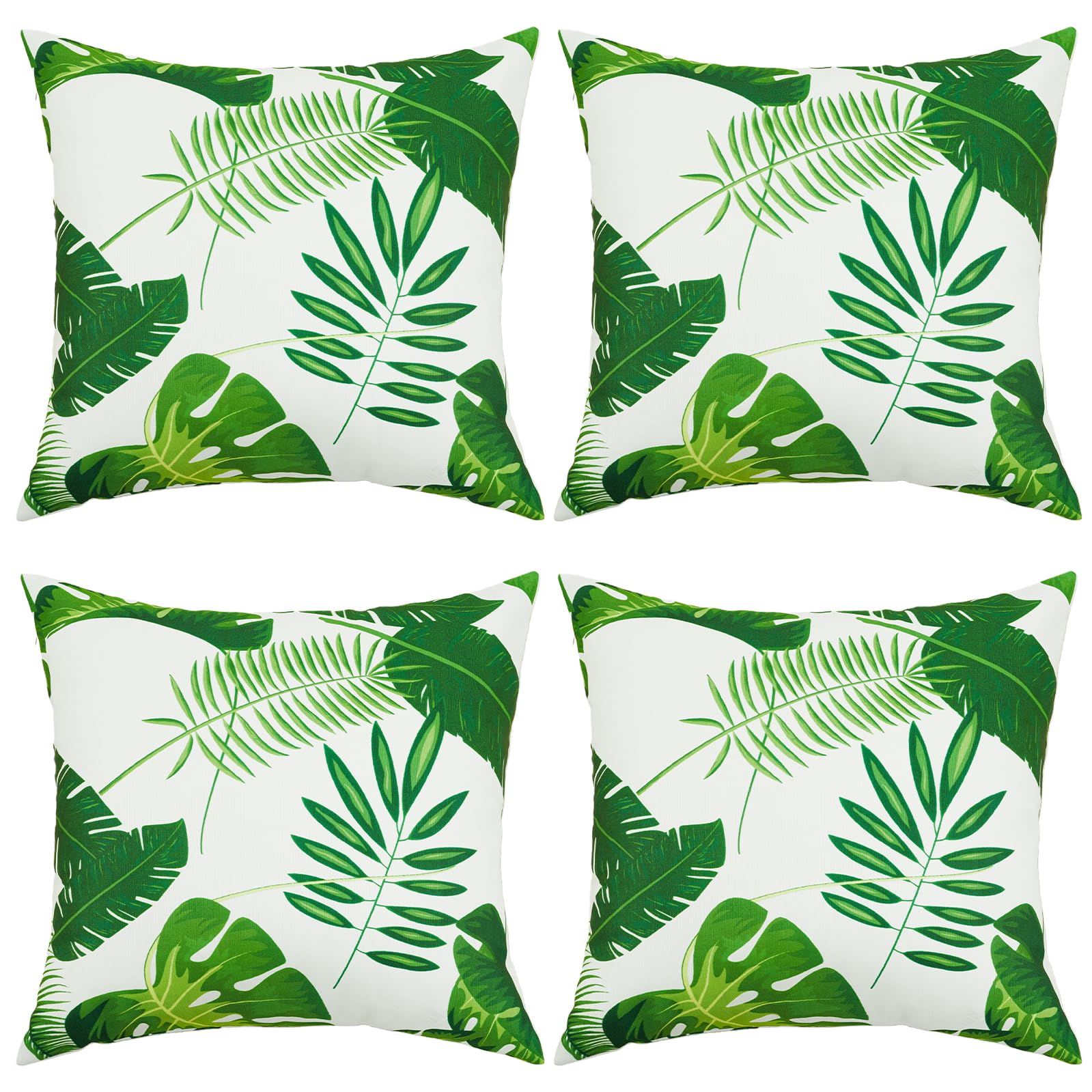3E Home Green Palm leaf Outdoor Cushion Covers 45 x 45cm Set of 4