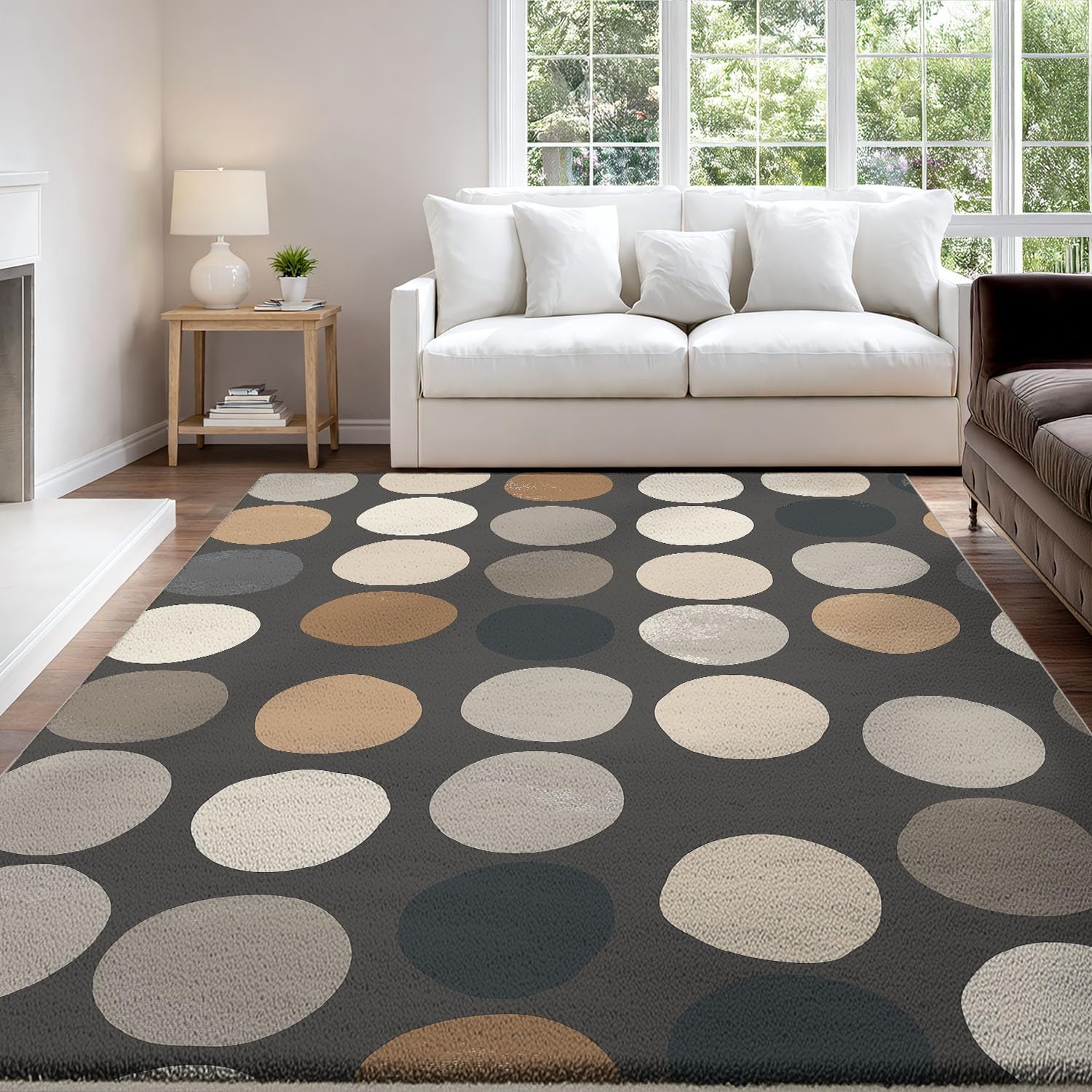Alfombras de Pelo Corto 80 x 150 cm, Geométrico Abstracto Alfombras mullidas Circular Oscuro Sencillo Moderno, Alfombra Salón despacho, Beige Gris