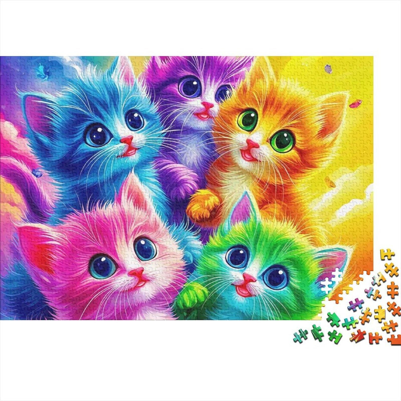 1000 Pieces Colorful Cats Jigsaw Puzzle for Adults Paper Educational Rainbow Kitty Puzzle Creative Gift Wall Decor 38x26cm/1000pcs — image 1