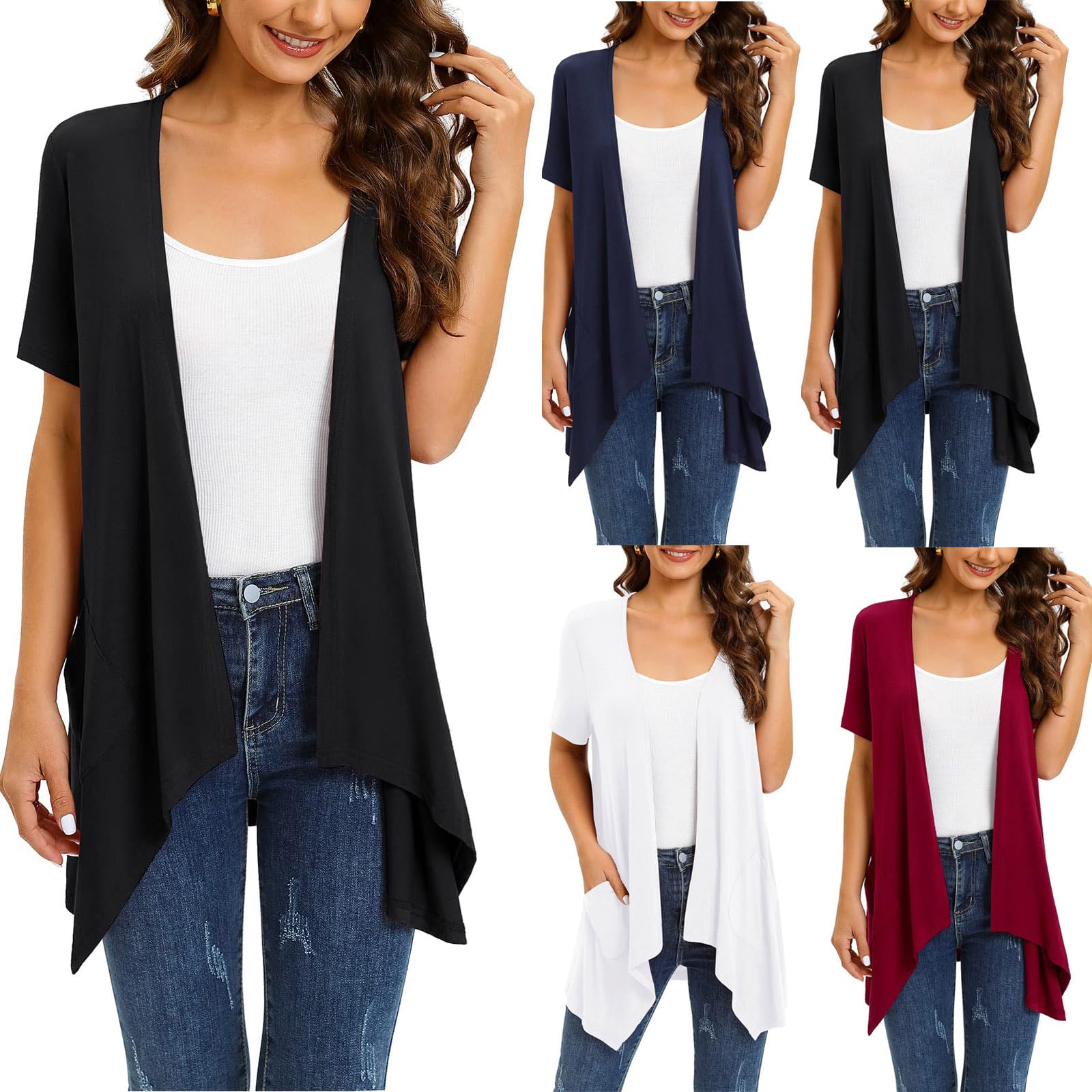 Cardigan Estivo da Donna, Manica Corta, Lungo, Lavorato A Maglia, Elegante, Casual, Leggero, Drappeggiato, Spolverino, Orlo Alto e Basso, Coprispalle.