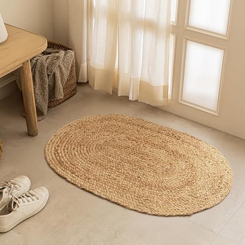 HOMEMONDE Reversible Oval Braided Jute Area Rug 2.3x4