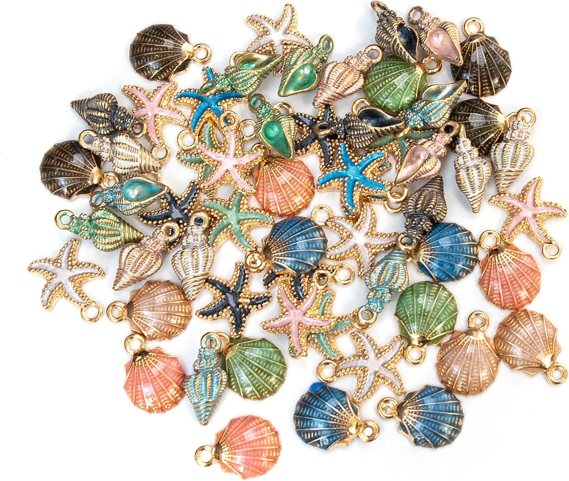 AUEAR, 60 Pack Enamel Ocean Starfish Conch Seashell Charms Pendants for DIY Jewelry Making Necklace Bracelet Earring