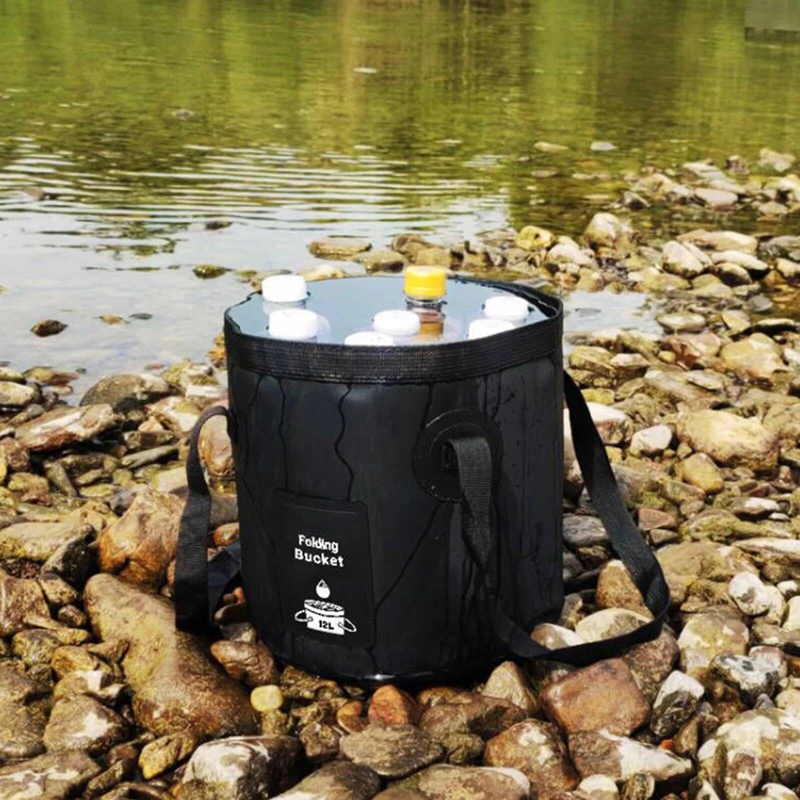 BORDEAG Tragbare Campingdusche mit Akku 6000mAh Wiederaufladbar, Camping Dusche mit Pumpe, Duschkopf, Klappbarer Eimer, Outdoor Mobile Duschen, Außenduschen für Autowaschen, Reisen, Strand, Camping