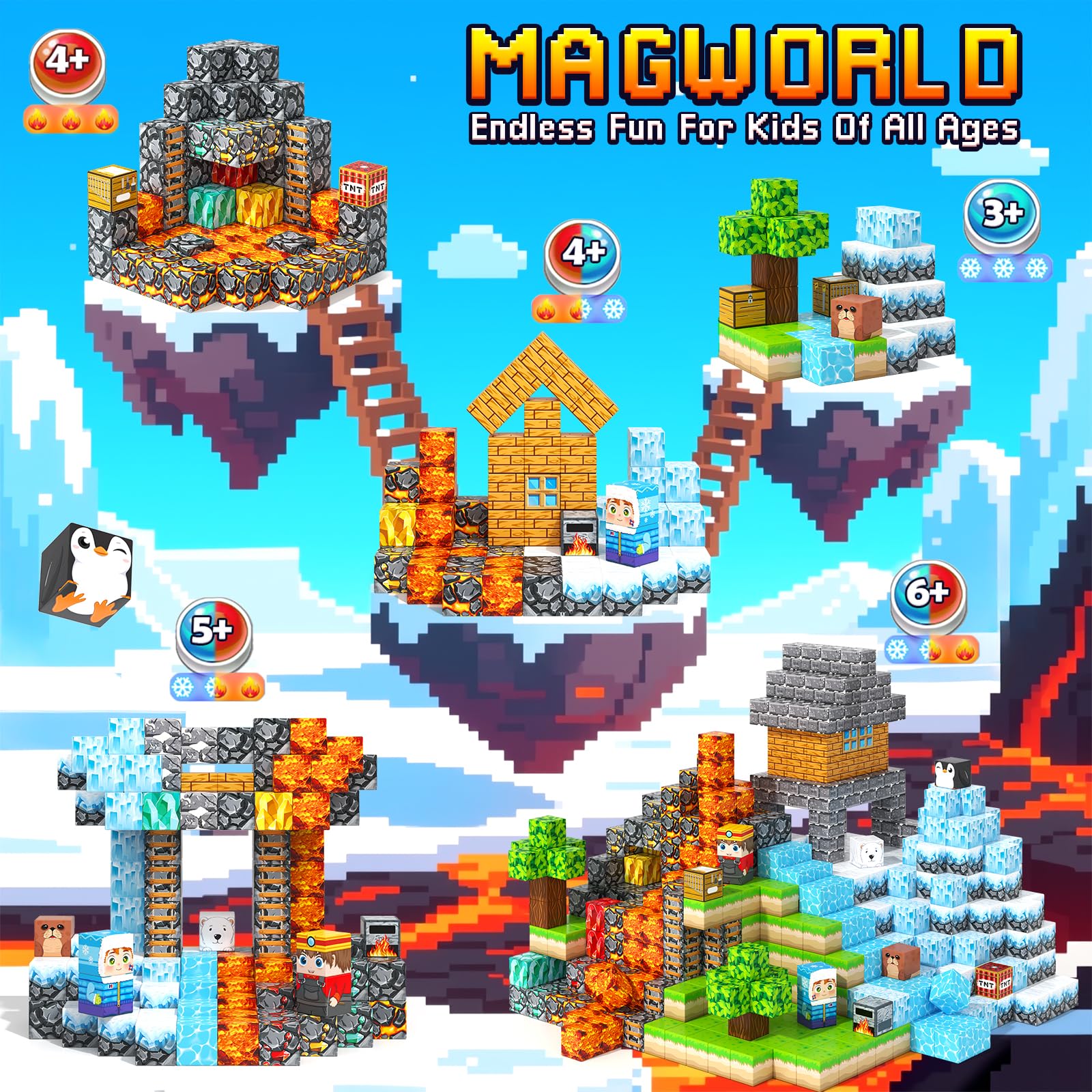 Magnetic Blocks - 200PCS Magnetic Building Blocks Sensory Toys for Kids Ages 3-5 4-8 5-7 8-12, Mine Magnet World Craft Cubes for Kids, STEM Toys Birthday Game Gifts for 3+ Years Old Boys and Girls