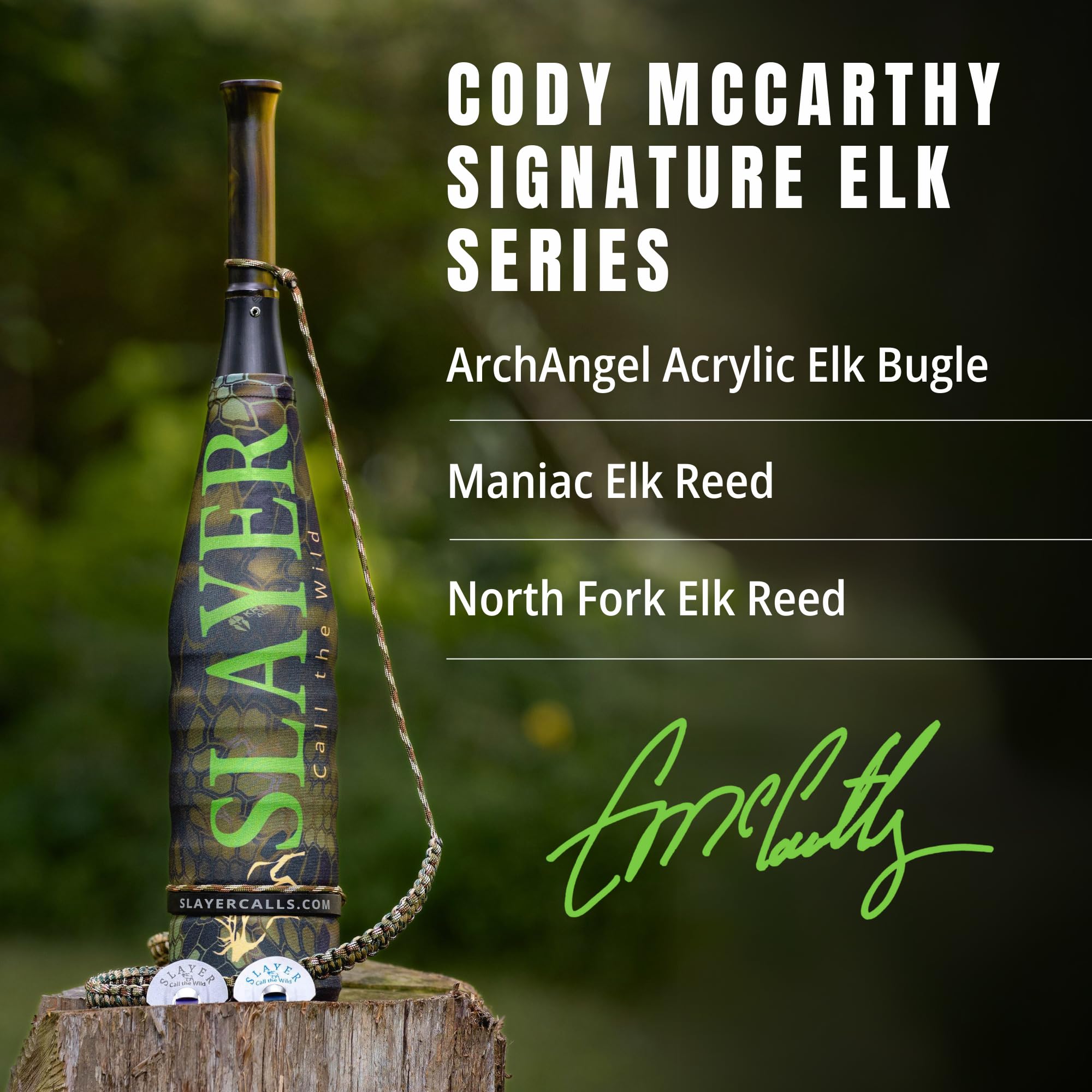 Cody McCarthy Signature Elk Series | Archangel Acrylic Elk Bugle | Clearwater Diaphragms - Maniac Elk Reed and North Fork Elk Reed (Kodiak Venom)