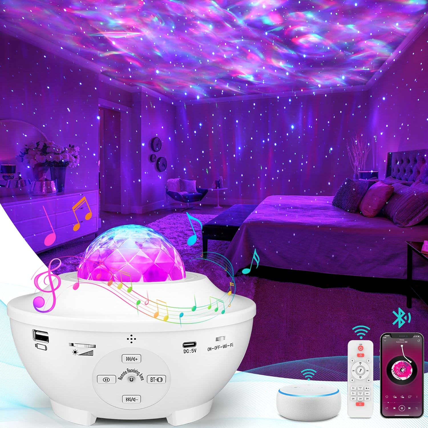 Star Projector Night Light with WiFi Smart APP Voice & Remote Control