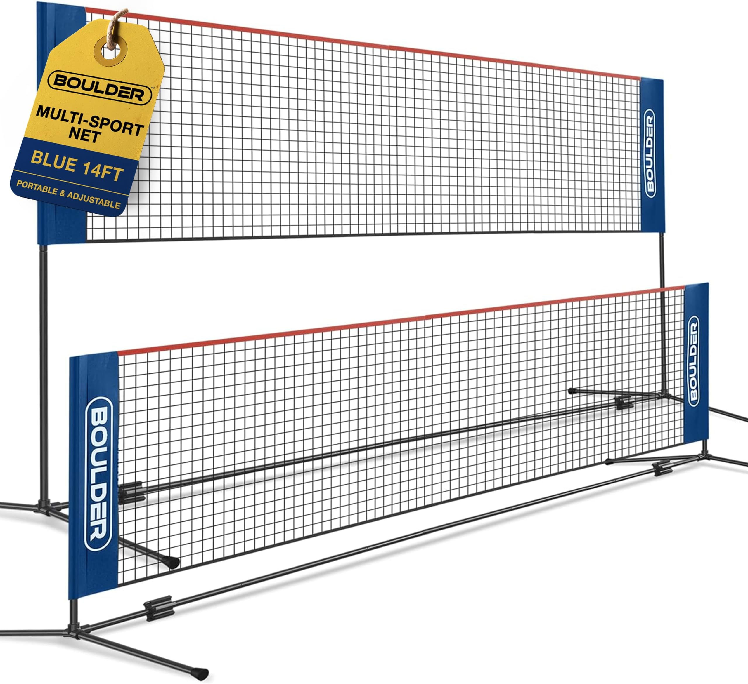 Boulder Volleyball Net with Poles - Also for Badminton, Shuttlecock, Football, Tennis and More - Mobile Badminton Net for Garden - Height Adjustable