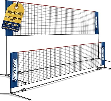 Boulder Volleyball Net with Poles - Also for Badminton, Shuttlecock, Football, Tennis and More - Mobile Badminton Net for Garden - Height Adjustable