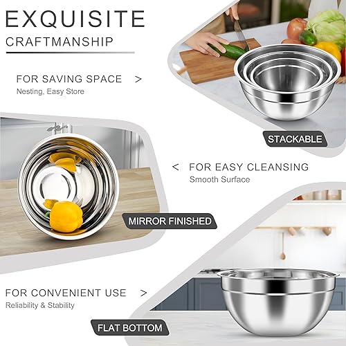 Miniatura 5 de HaWare Juego de cuencos de mezcla con tapas herméticas transparentes, juego de 6 piezas de cuencos anidables de acero inoxidable resistentes, cuenco