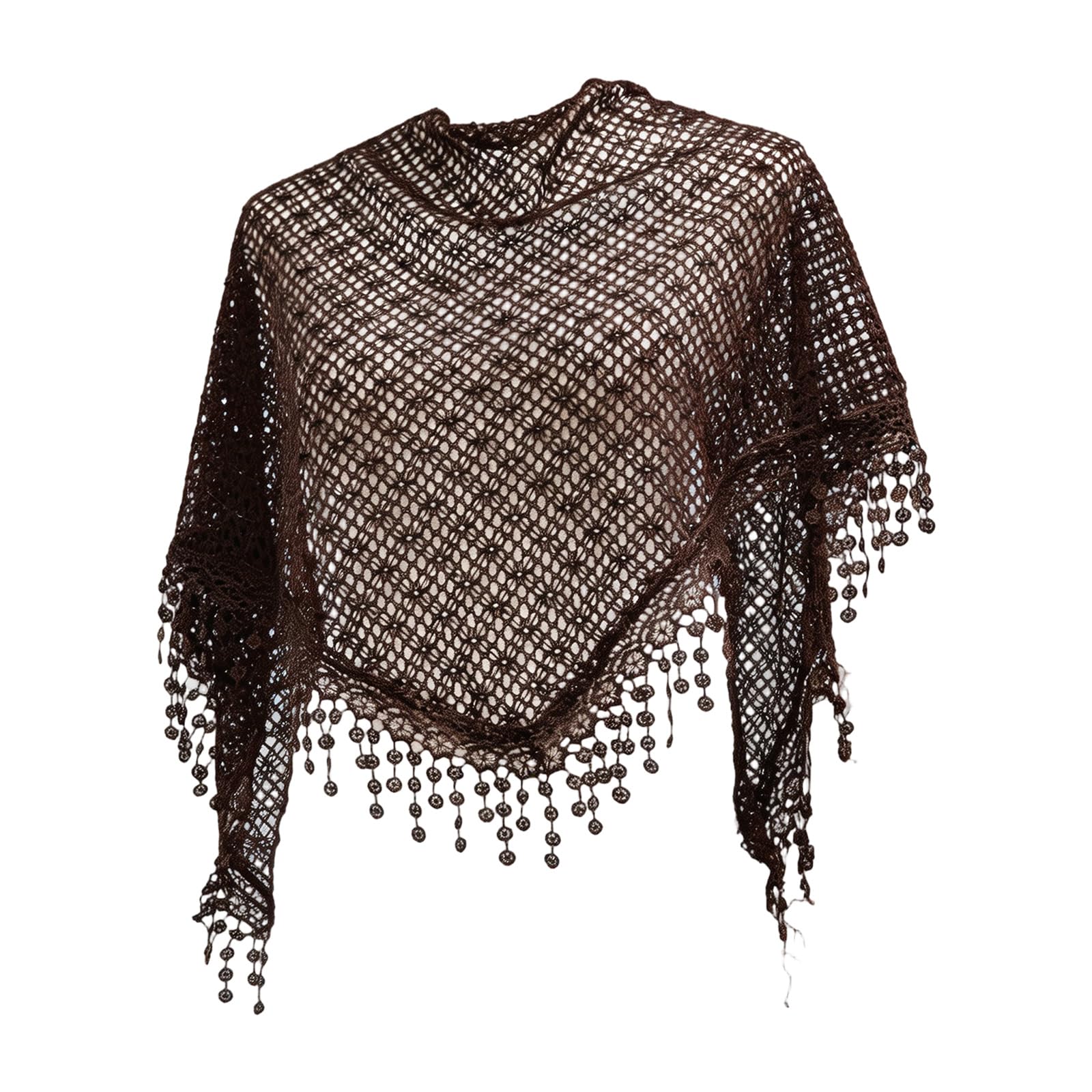 BWANGIAO Lace Hollowed Fringe Shawl Triangular Scarf with Breathable Design for Women Girl Daily Outfit Evening Dress Shoulder Wr