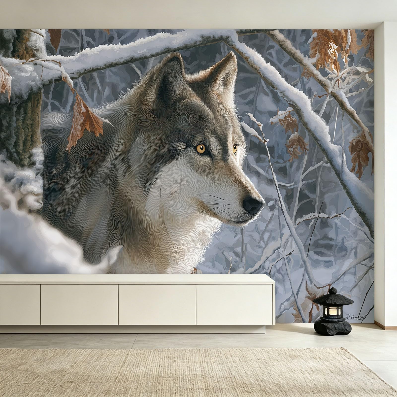 Fototapeta 3D z motywem dzikich zwierząt – las, zwierzę, wilk, fototapety, do pokoju dziecięcego, salonu, korytarza, biura, tapeta z włókniny, tapeta ścienna, dekoracja ścienna, szer. 200 x wys. 140