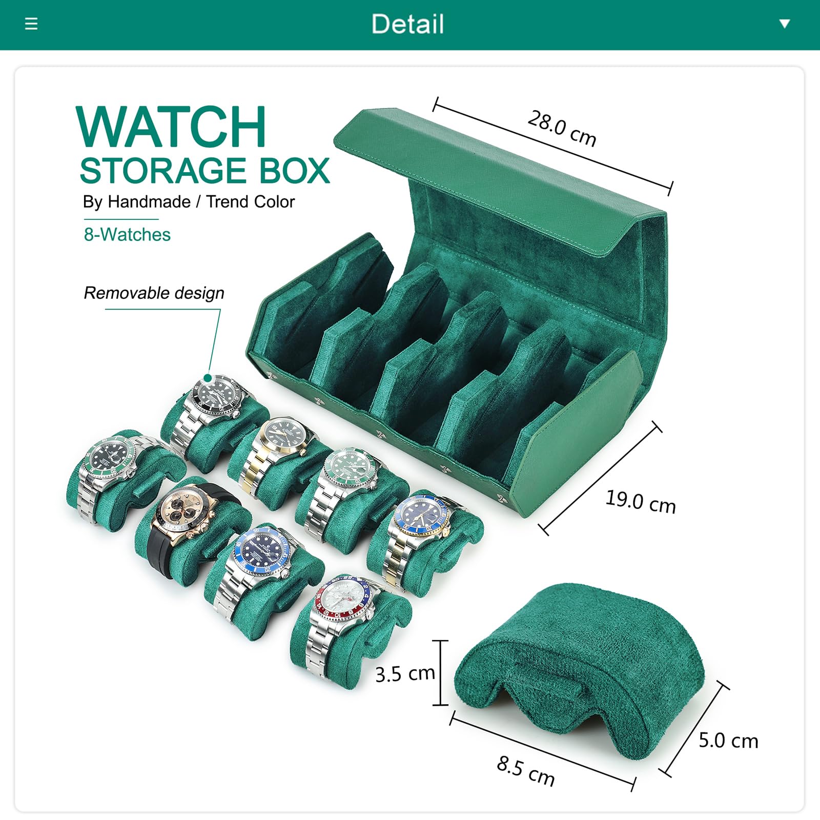 Estuche para relojes Hiram Hexagon de cuero Saffiano auténtico, con capacidad para 8 relojes, estuche protector de cuero con 8 ranuras para relojes, organizador de exhibición de relojes para hombres