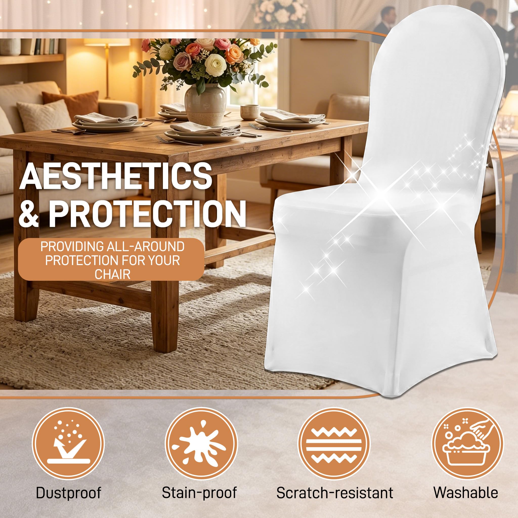 Aufun 100 Piezas Funda elástica para Silla universales para Comedor, Bodas, hoteles, restaurantes, Banquetes, Fiestas