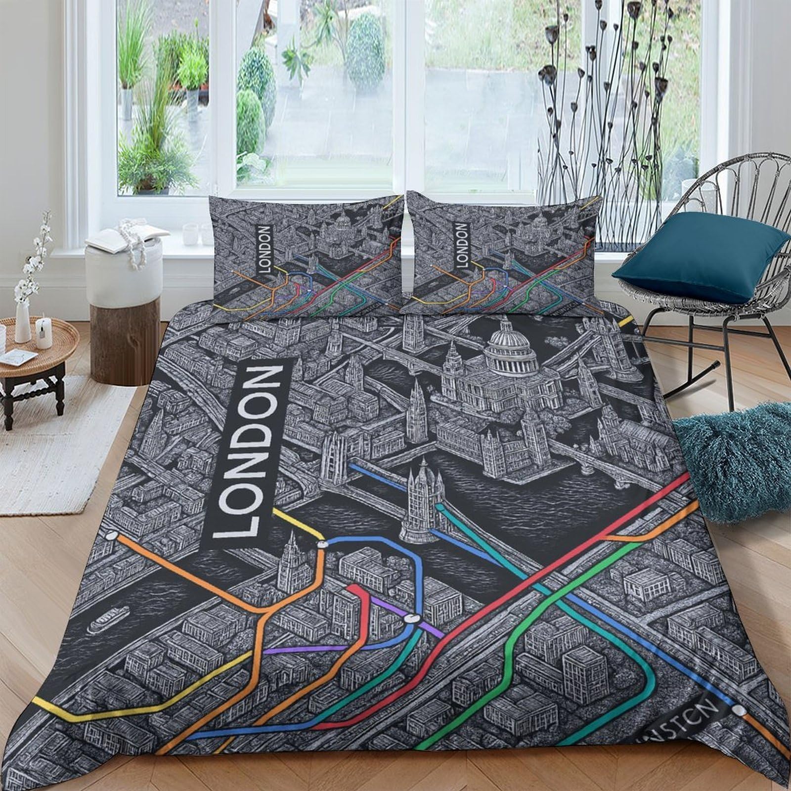 Ctjqhvkz Style-2 3D Printed London City Map Fitted Sheet Microfiber Urban Subway Lines Mattress Cover For Bedroom Guest Room Décor Single（135X200cm）