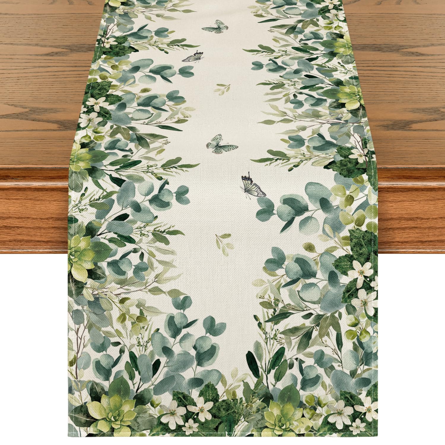 Artoid Mode Bieżnik na stół z liści eukaliptusa, wiosna, sezonowa, lato, dekoracja stołu, do użytku w pomieszczeniach, na urlop, imprezę, 40 x 140 cm