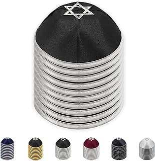 Ateret Judaica Kippah-Yarmulke for Men & Boys 10-Pack Satin Kippah Cap, Size 19 cm with Star of David, Jewish Yamaka Hat