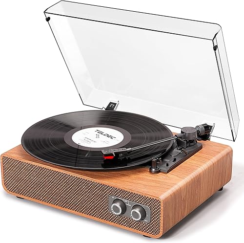 Tocadiscos de vinilo vintage de 3 velocidades Bluetooth con altavoces mejorados, contrapeso ajustable, reproductor LP de vinilo con cavidades