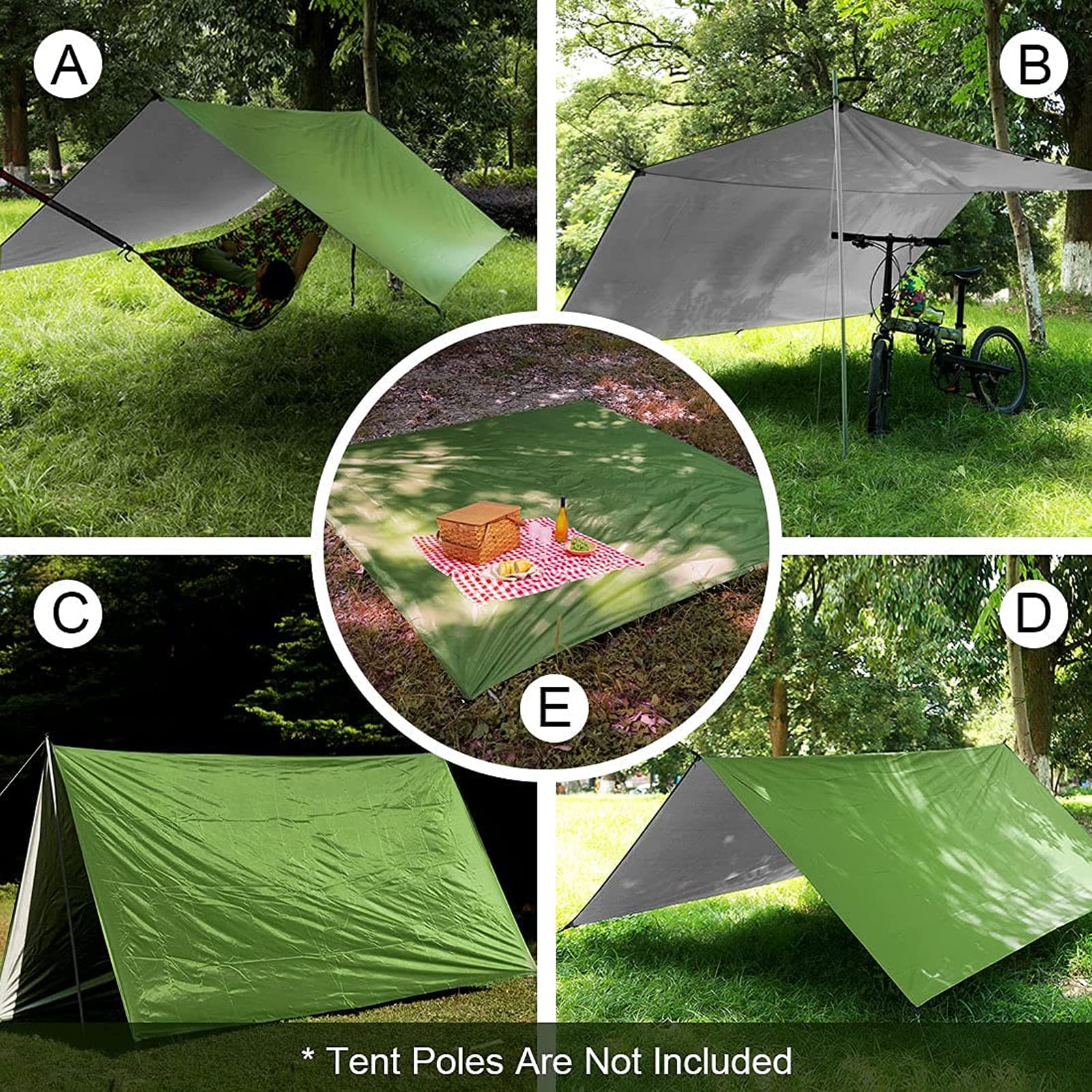Telone per Amaca Telo da Campeggio per Rifugio, Impermeabile Anti-UV con 4 Chiodi in Alluminio 6 Corde del Vento Anti-Pioggia Panno Oxford Leggero E Compatto per Viaggio Picnic (Black)