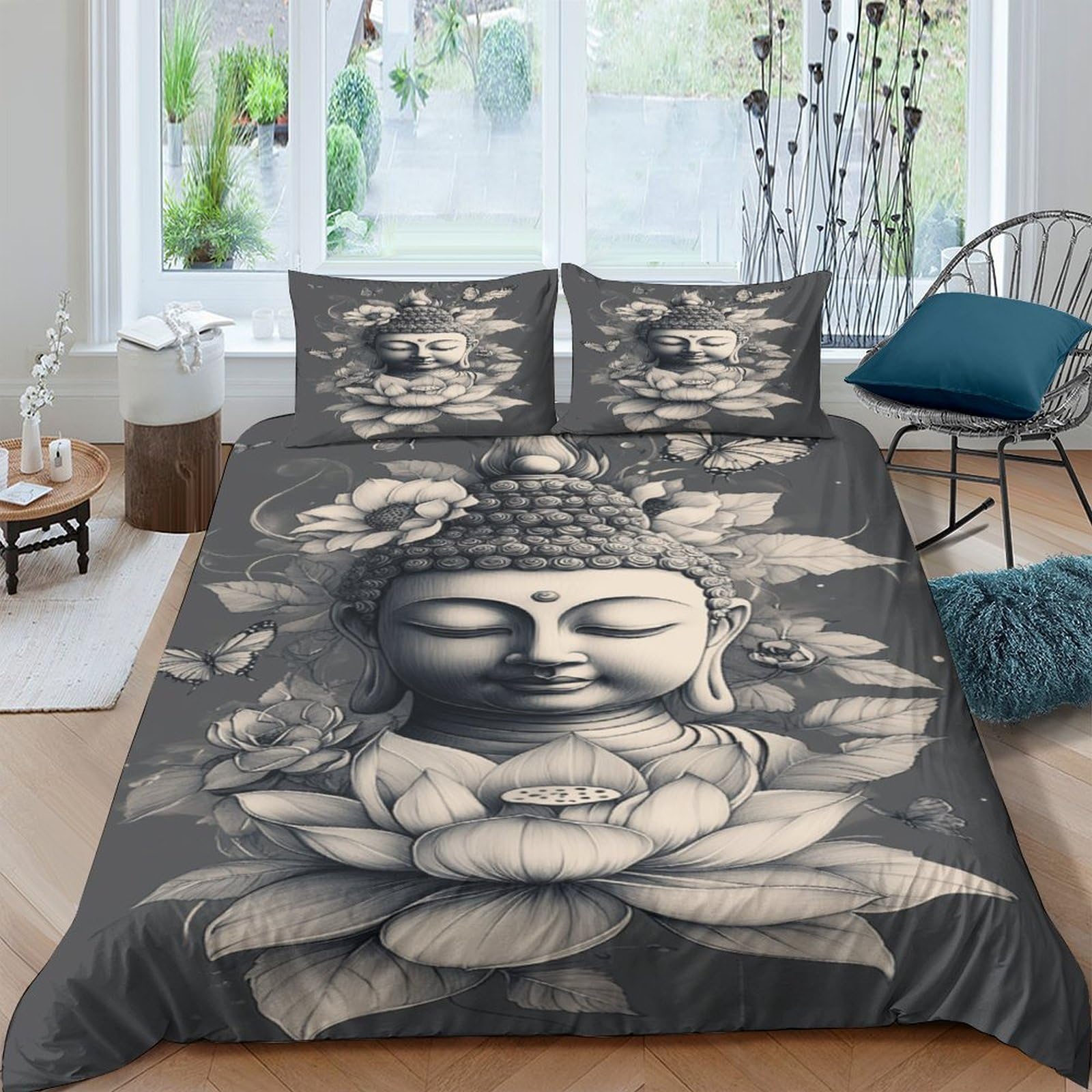 Ctjqhvkz Style-4 3D Printed Buddha Lotus Fitted Sheet Microfiber Soft Non Slip Zen Meditation Bed Cover For Bedroom Guest Room Decor Single（135X200cm）