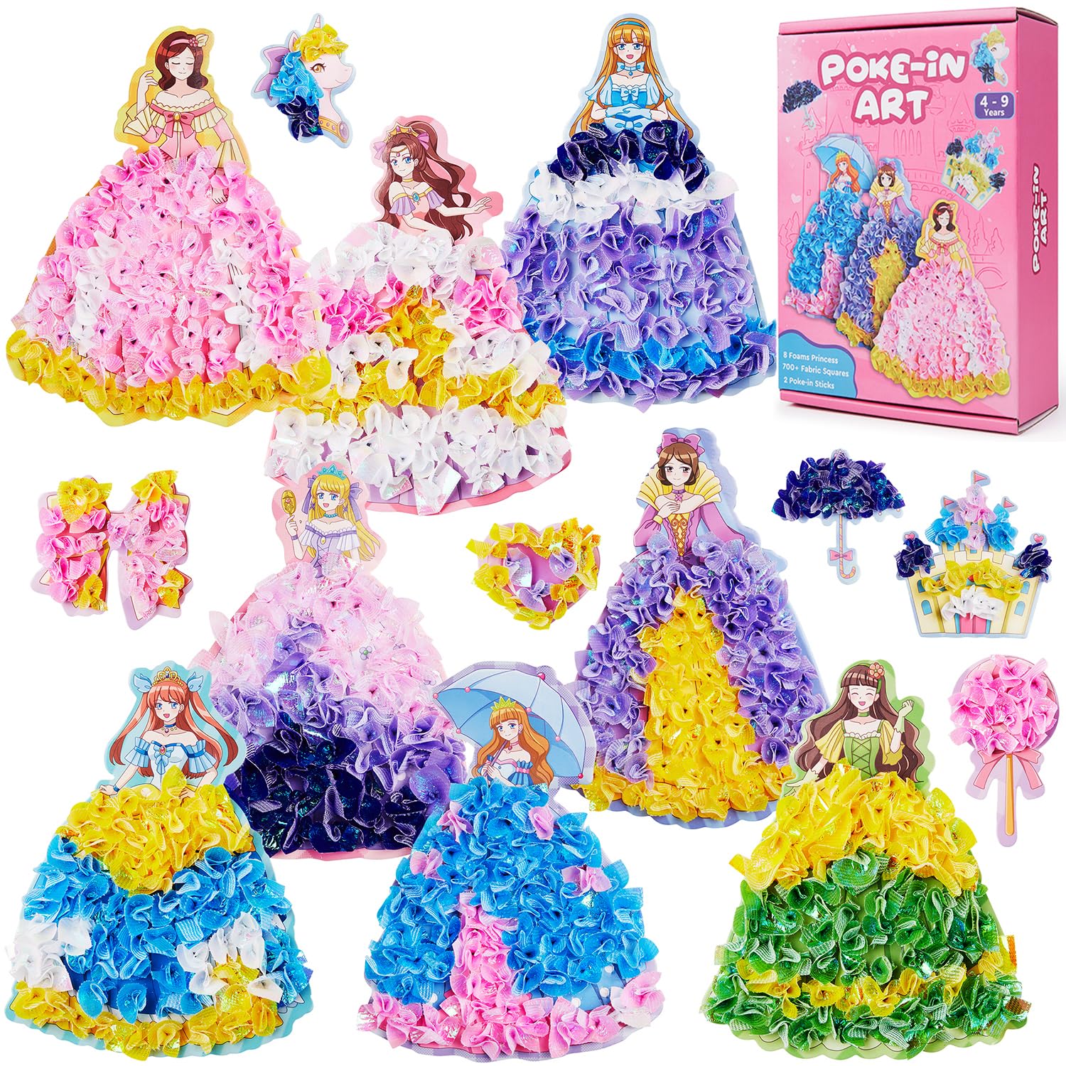 SWAKER Poke in Art, 8 Pcs Magical Princesses & 6 Pcs Accessories, Crafts for Kids Ages 5-10 Girl Gifts, Pretty Princess Game Toys for Girl, 5 6 7 8 9 Years Old Girls Birthday