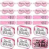 18 Pcs Sleepover Party Supplies Spa Party Favors, 6 Satin Eye Masks 6 Makeup Bags 6 Pairs of Coral Fleece Socks, Sleepover Squad Gifts for Women Slumber Birthday Bachelorette