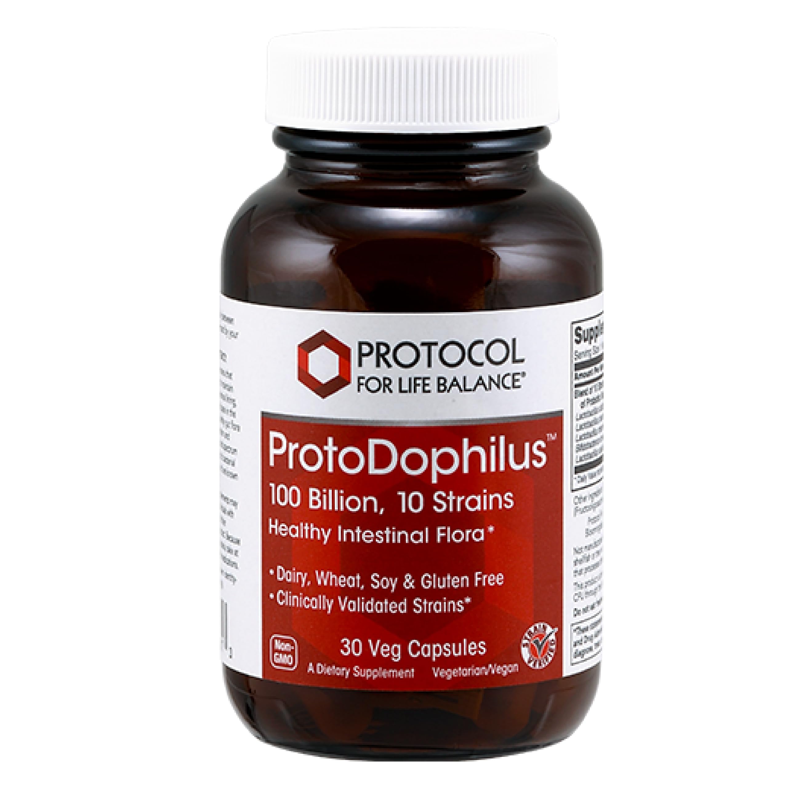 PROTOCOL FOR LIFE BALANCE Proto Dophilus 100 Billion 10 Strains - Support Digestive Gut Health Immune System & Detox - Dairy, Wheat, Soy & Gluten Free - Vegan & Nut Free - 30 Veg Capsules