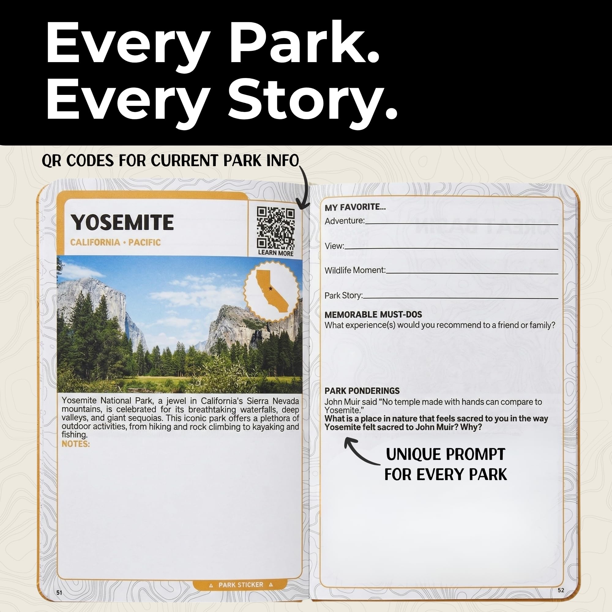 Diario de aventuras del parque nacional, con calcomanías para rastrear visitas, lista de verificación del parque y rastreador, regalo para los amantes de los parques