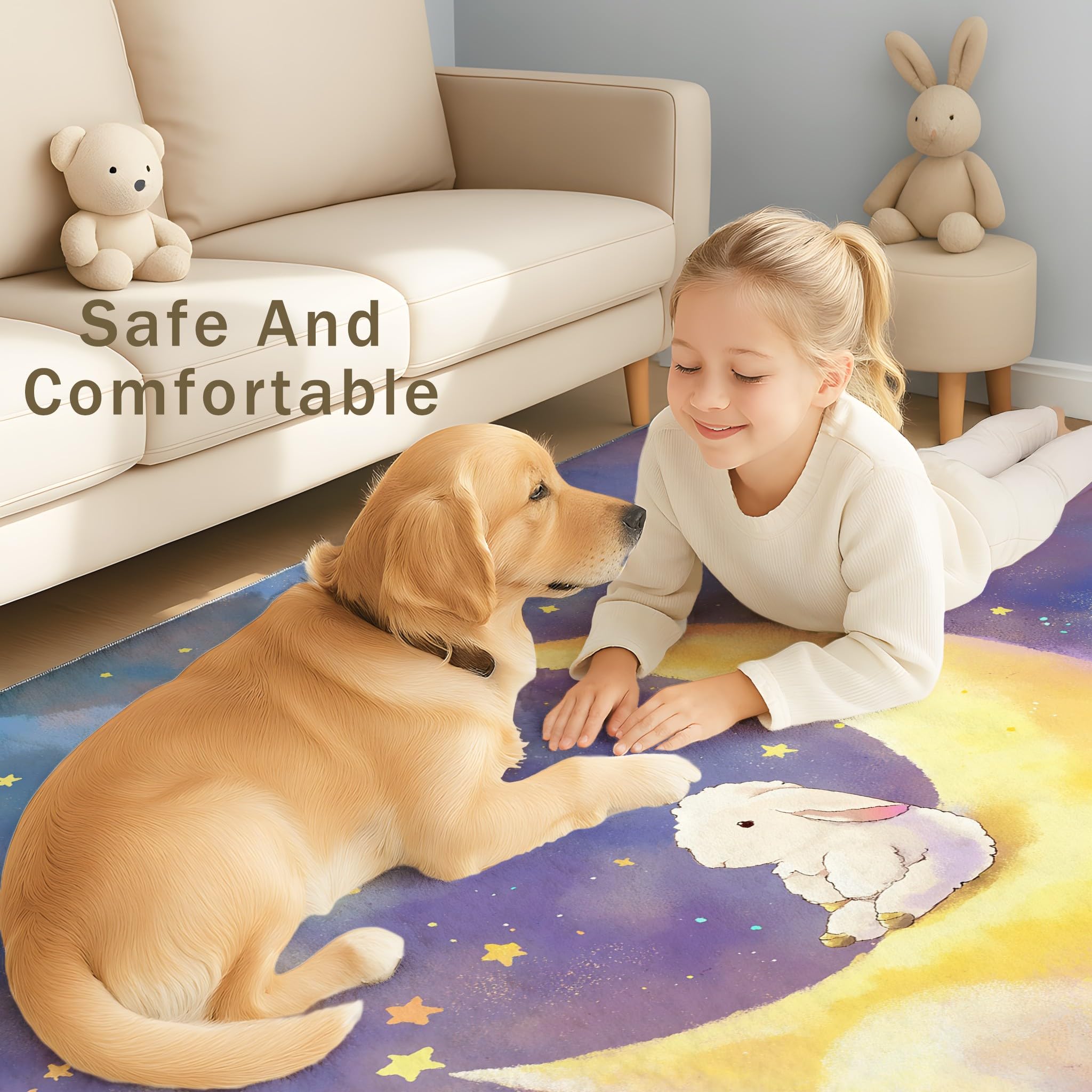 Générique Tapis de Onirique Animal Ciel Étoilé Dessin Animé Garçons Filles Adolescents Tapis de Lune Agneau Antidérapant Flanelle Tapiss pour Salon Chambre à Coucher Chambre d'enfant 90 x 150 cm