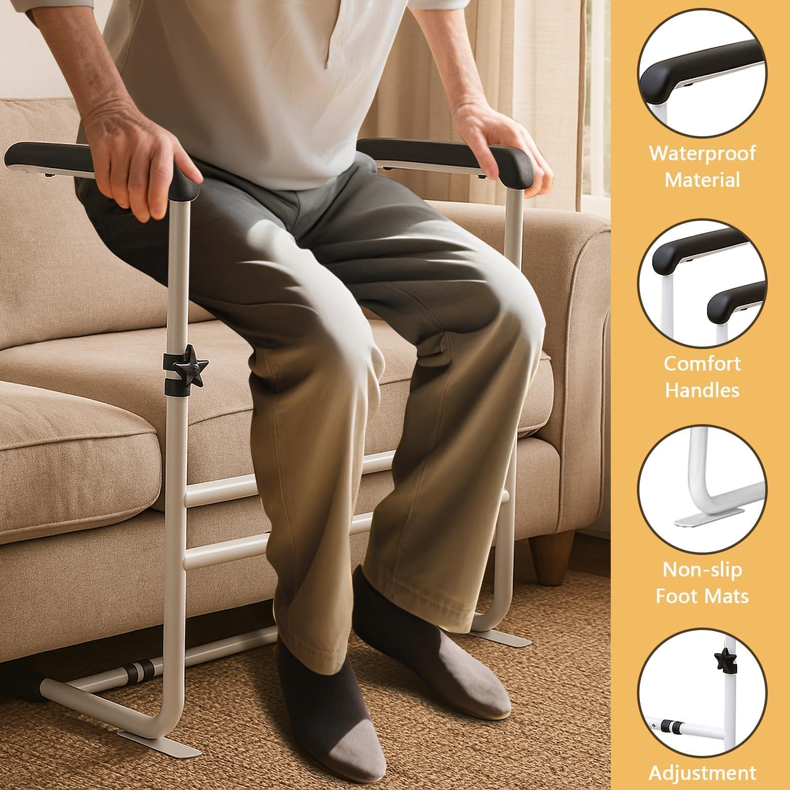 Sofá para personas mayores, 6 alturas ajustables y 3 anchuras ajustables hasta 185 kg, asa antideslizante para pacientes con discapacidad, ayuda para levantarse para sofá, sillón, cama, ayuda de