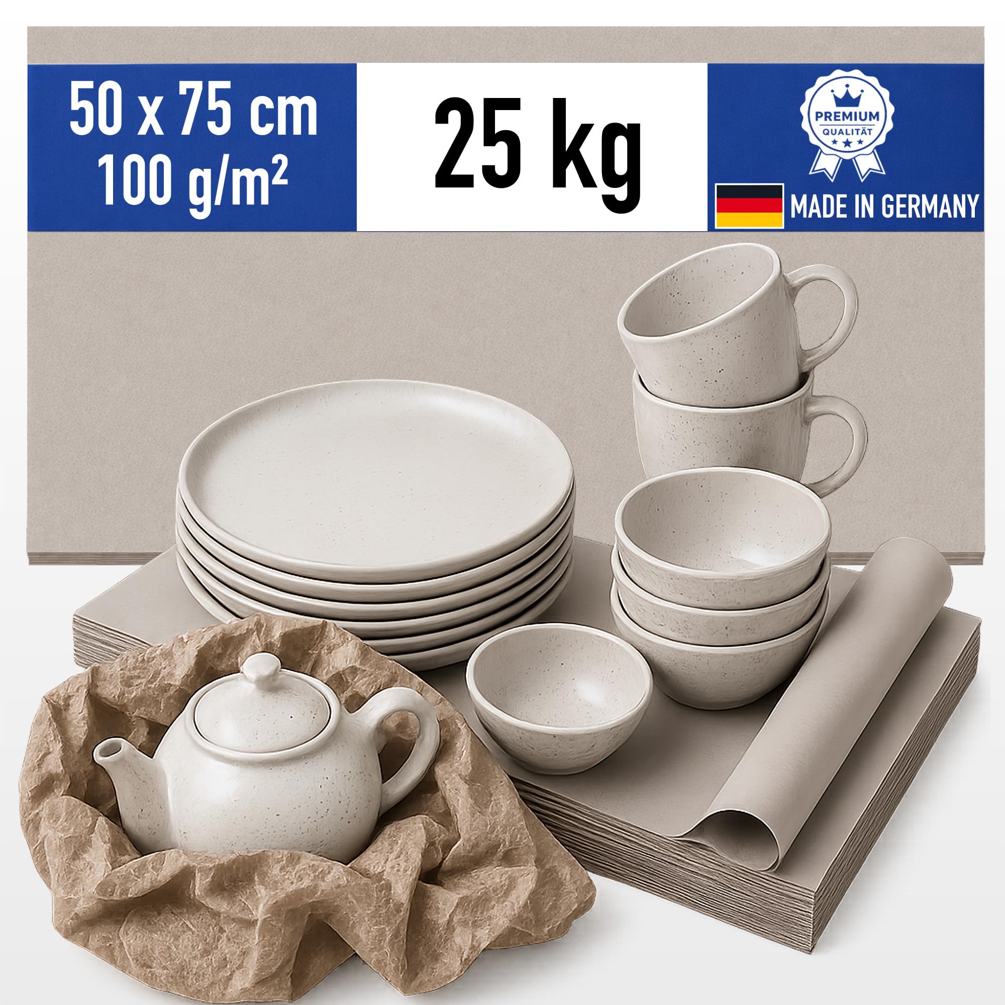 Schrenzpapier Packpapier 50x75 cm 100g/m² 25kg Bogen Knüllpapier Polsterpapier Einwickelpapier Einschalgpapier Umzug - 100% Recyclingpapier