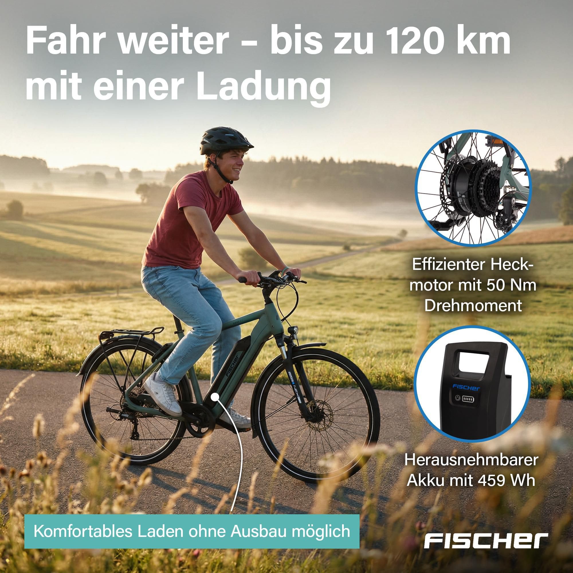Fischer E-Bike Trekking VIATOR 2.1 Active, Elektrofahrrad für Damen und Herren, RH 45, 459Wh, Heckmotor 50Nm, 48V