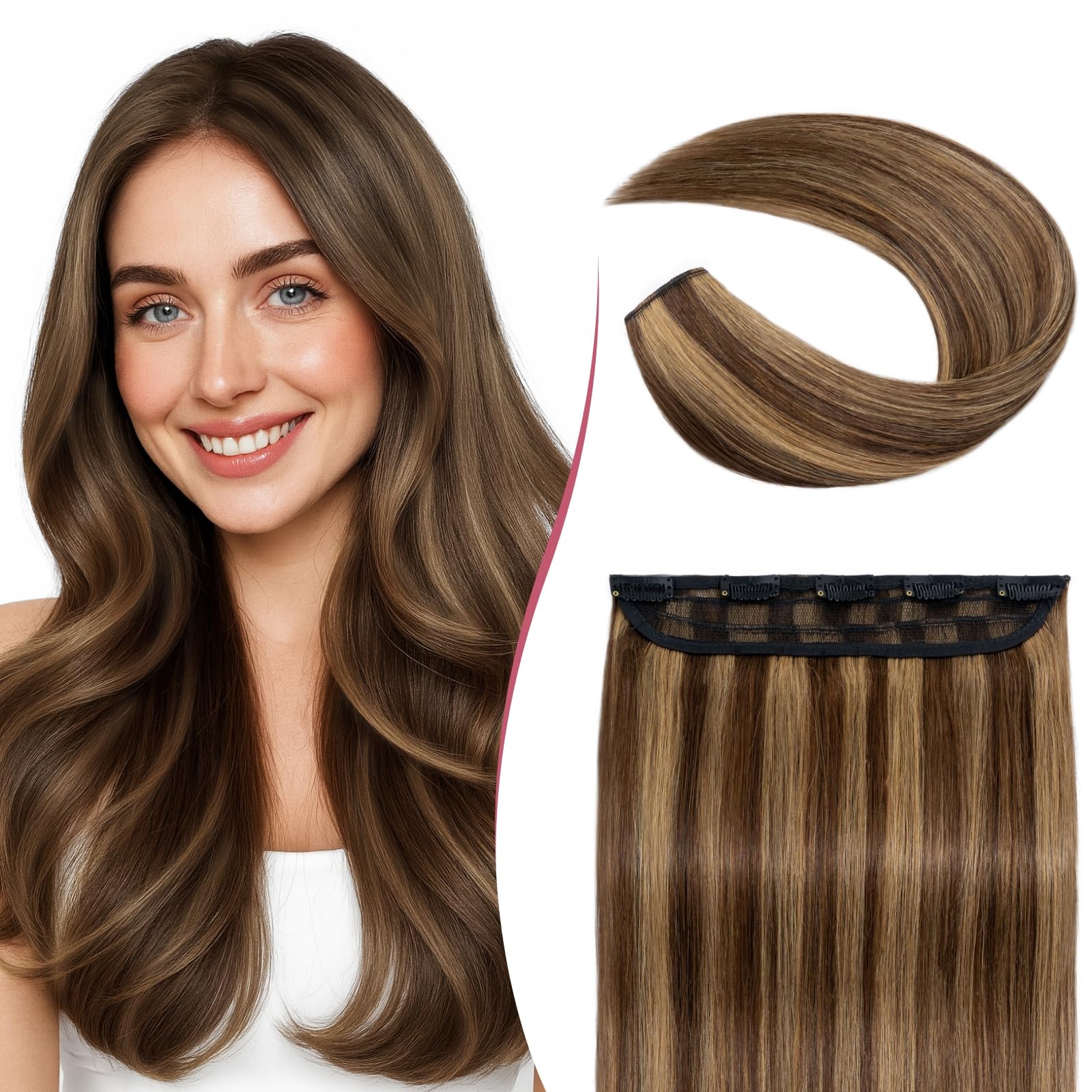 SEGOHAIR Clip In Hair Extensions for women One Piece 5 Clips Real Human Remy Hair Extension Long Straight Hairpieces for women 22 Inches #4P27 Medium