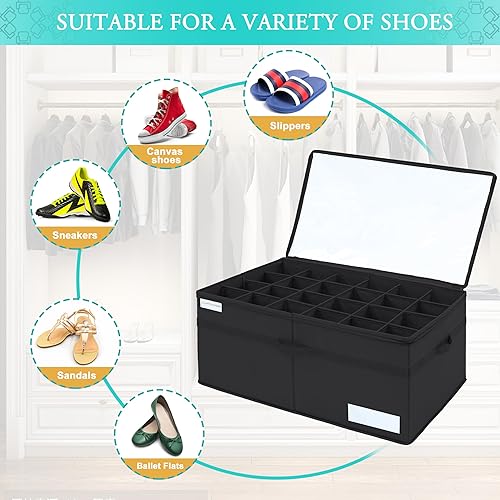Miniatura 3 de Luvhomee Organizador de almacenamiento de zapatos, se adapta a 24 pares, caja organizadora de zapatos grande para armario, contenedores plegables