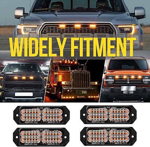 Miniatura 6 de MIRUNNY Luces estroboscópicas de rejilla LED ámbar, barra de luz de advertencia de emergencia de 24 LED, montaje en superficie universal, 23 modos