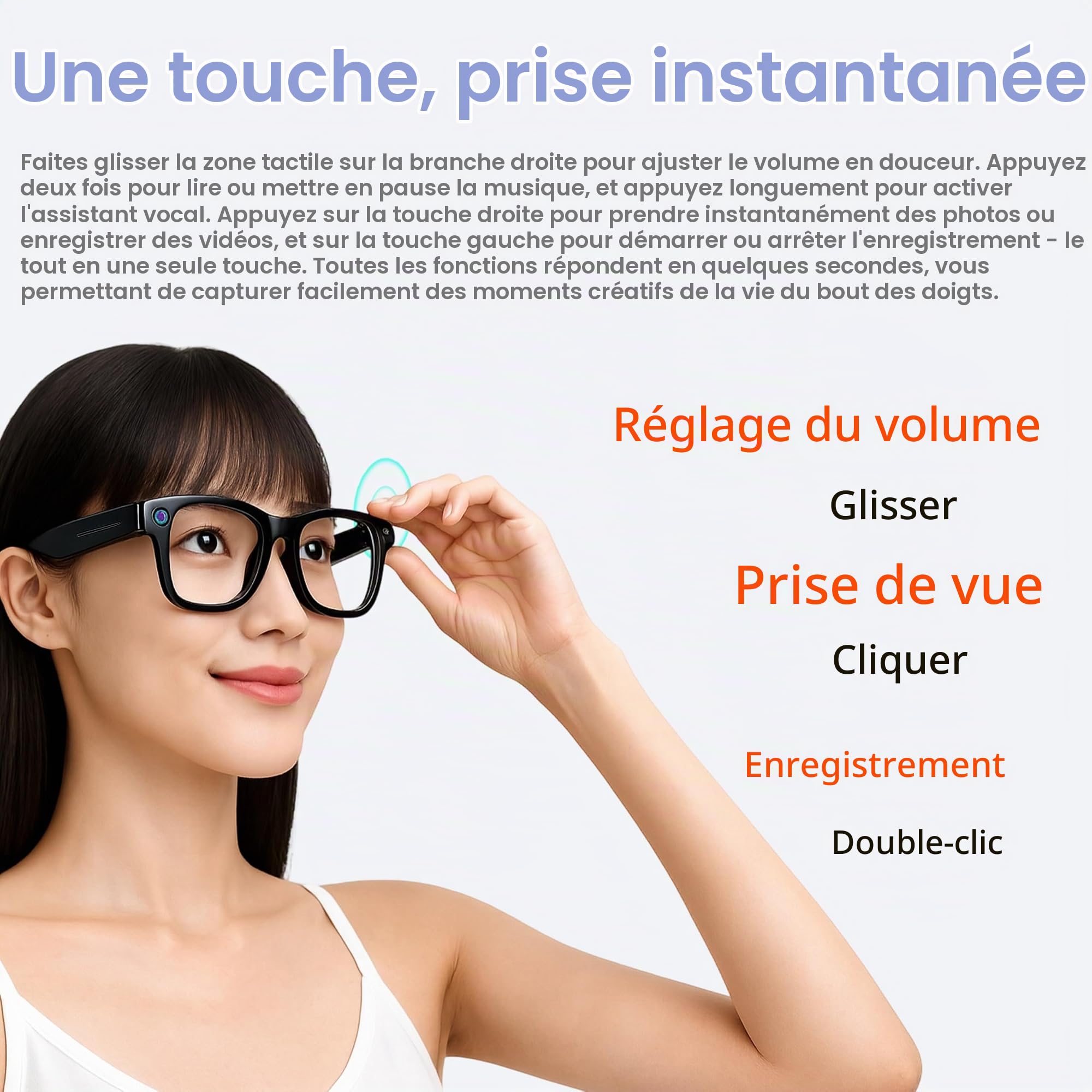 G300 Lunettes AI 8MP 1080P 32GB Traduction HiFi Verres solaires | Traduction Multilingue en Temps Réel, Double Haut-parleurs HIFI, Verres Solaires & Anti-Lumière Bleue