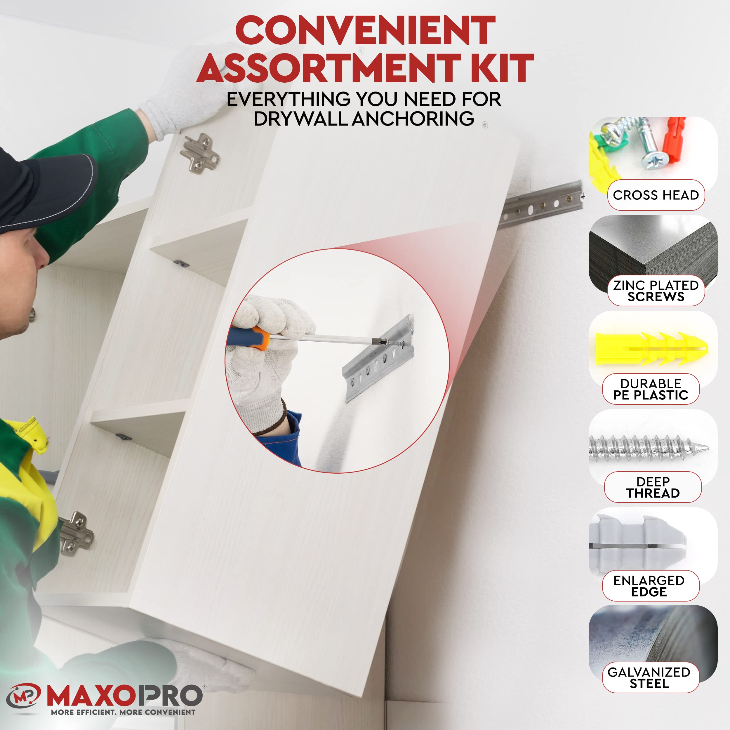 Maxopro Drywall Anchors And Screws Kit 370 Pcs Plastic