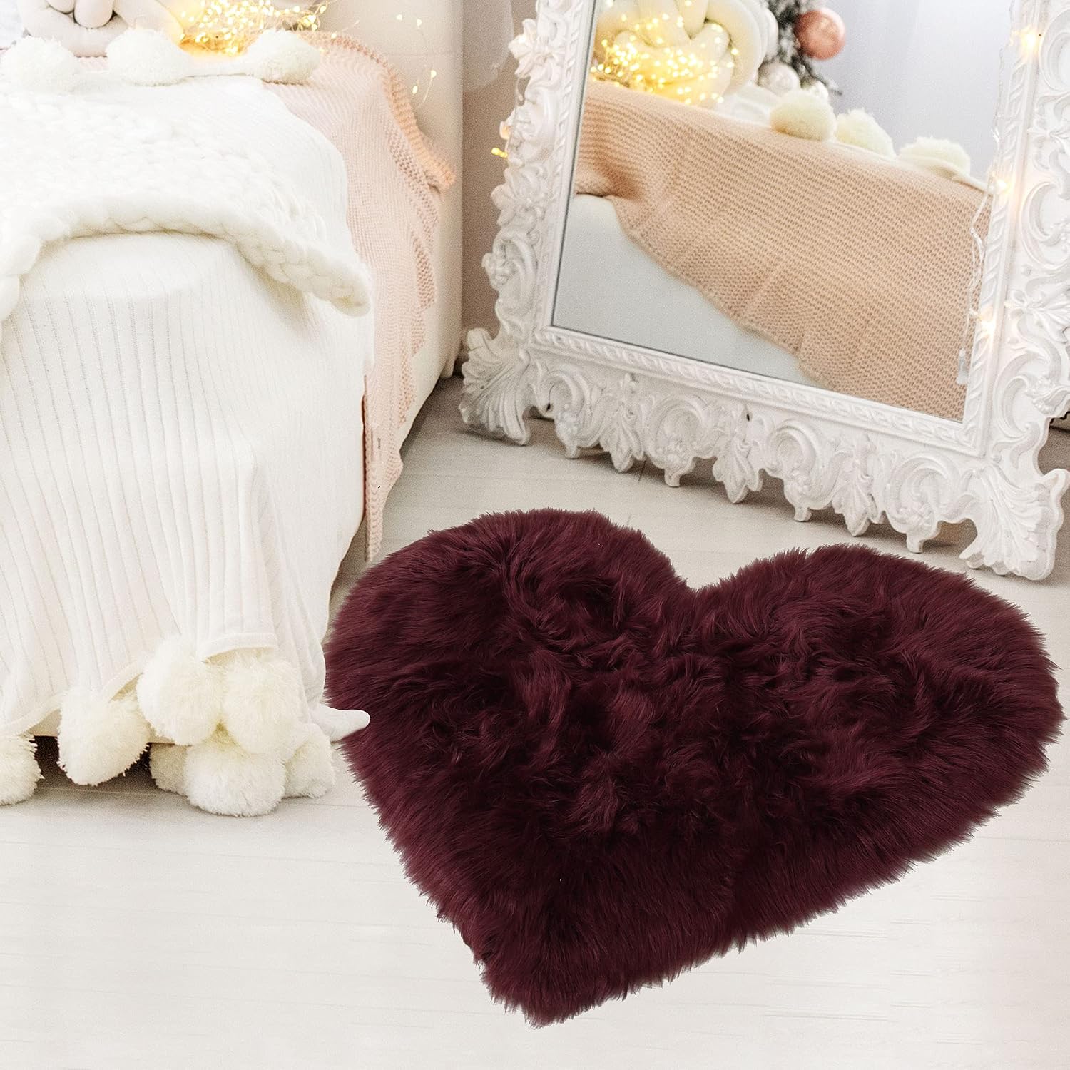 sourcing map Faux Fur Sheepskin Area Rugs, Heart Shaped Shaggy Fluffy Rug for Sofa Living Room Bedroom Floor - Image 3