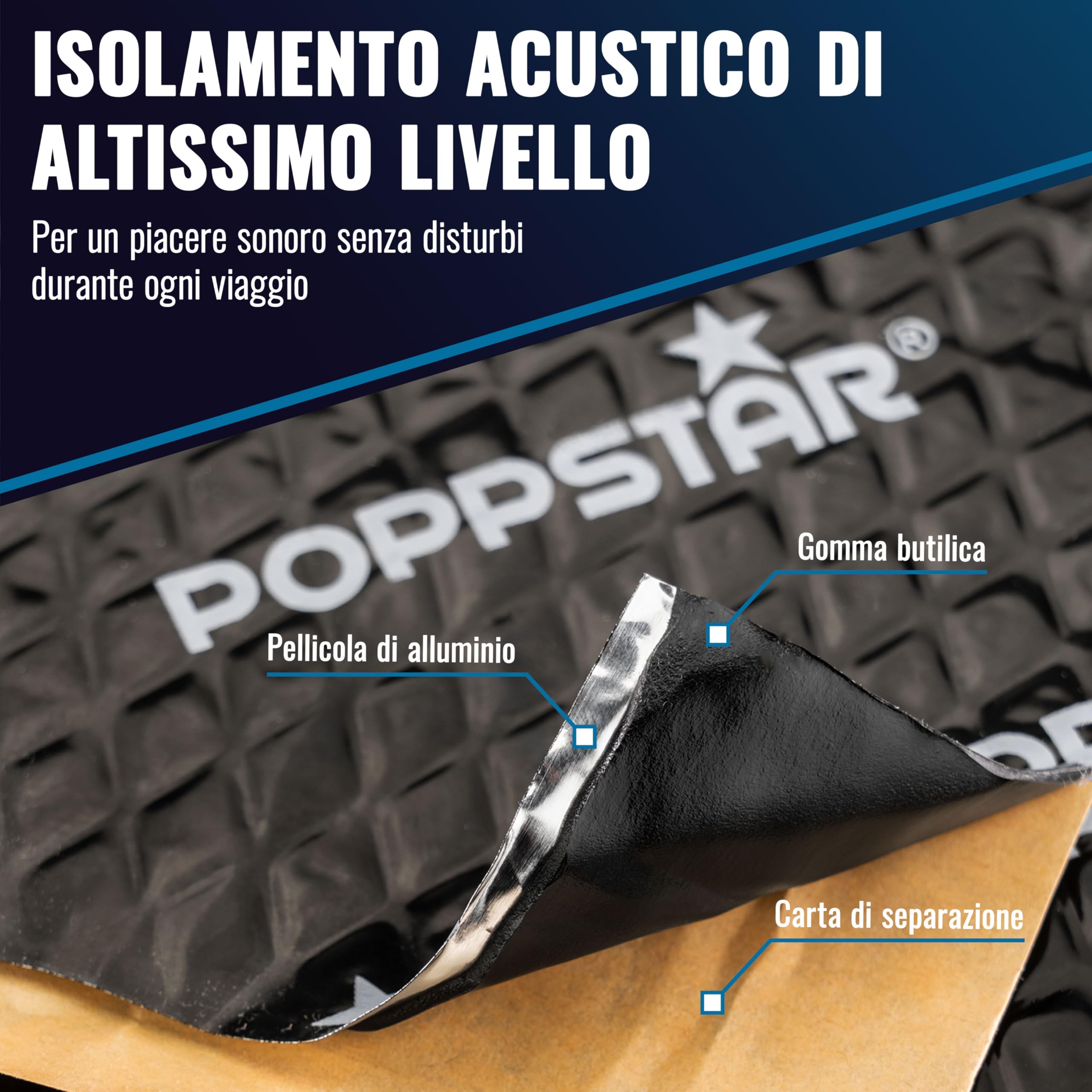 Poppstar Pannelli fonoassorbenti per auto in alluminio butilico 2 mm 17 pezzi 40 x 25 cm 1,7 m² nero